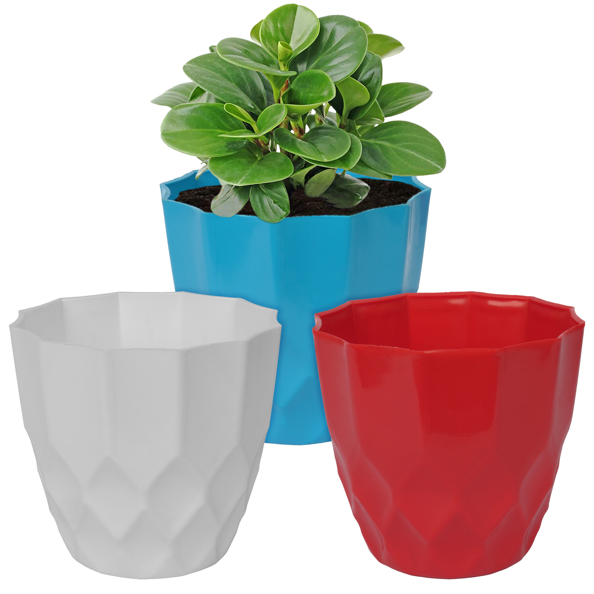 Kuber Industries Flower Pot | Flower Planter Pots for Indoor | Flower Pots for Outdoor | Pot for Garden & Balcony Flowering | Flower Plants Pot | Barfi Flower Pot | 6 Inch | Pack of 3 | Multi