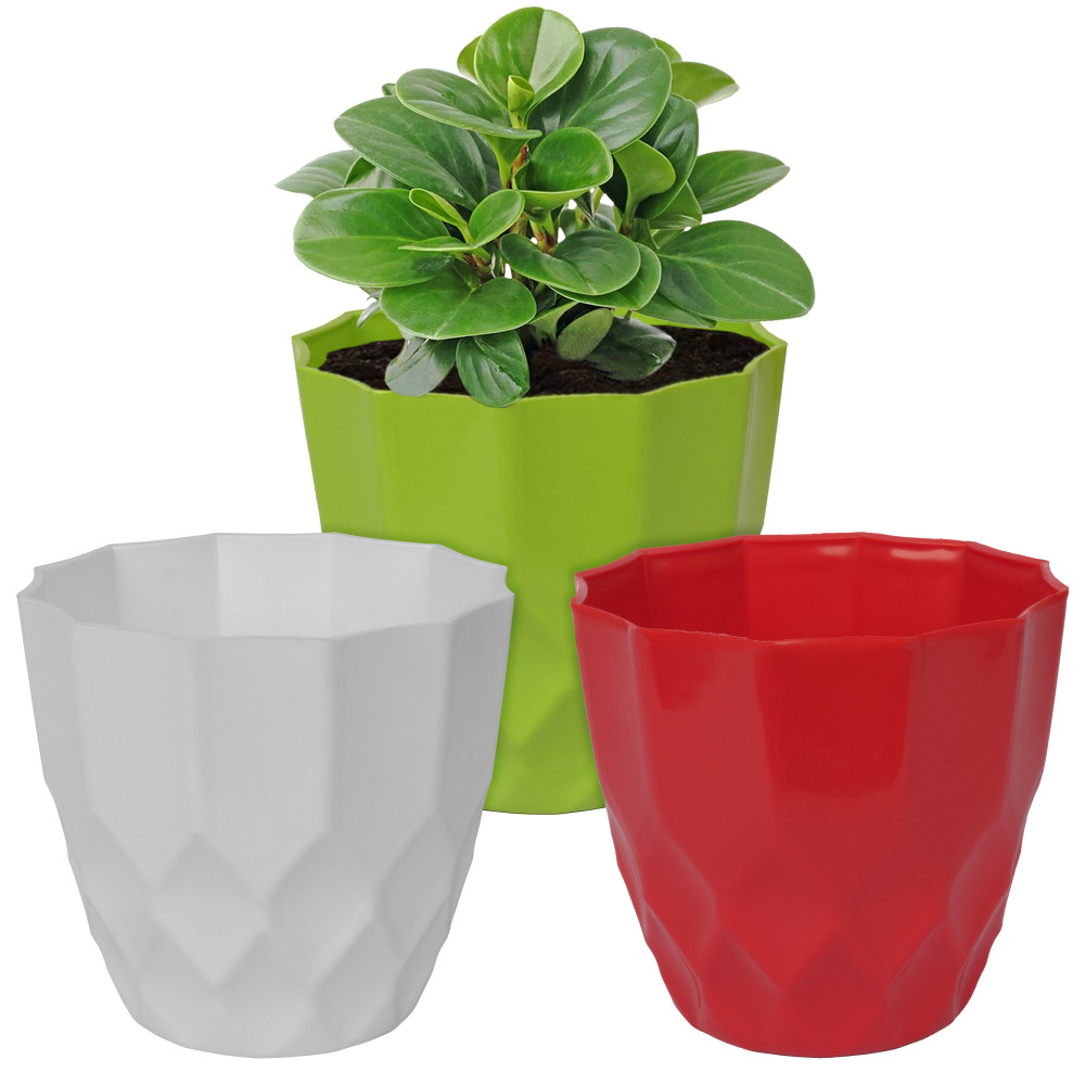 Kuber Industries Flower Pot | Flower Planter Pots for Indoor | Flower Pots for Outdoor | Pot for Garden &amp; Balcony Flowering | Flower Plants Pot | Barfi Flower Pot | 6 Inch | Pack of 3 | Multi