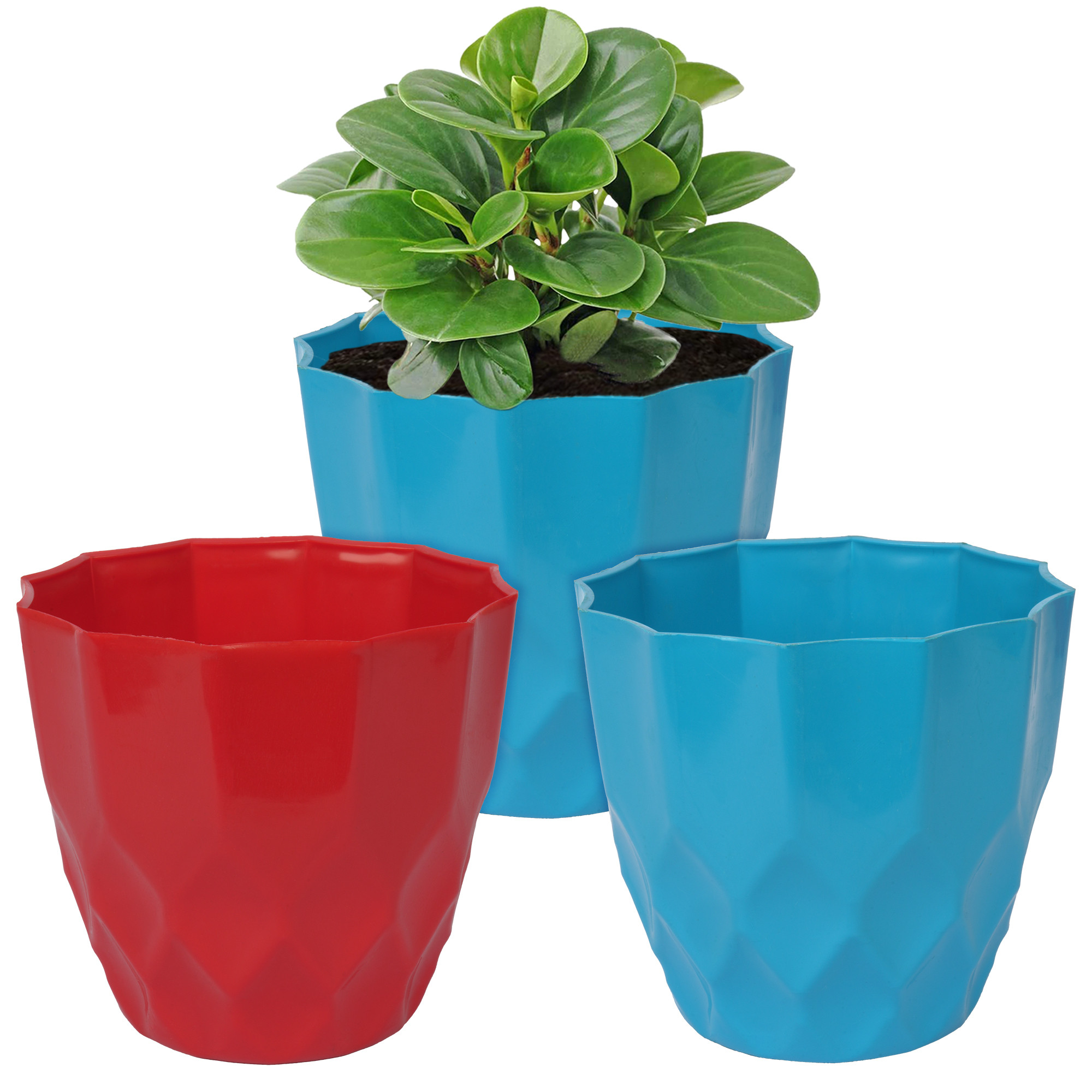 Kuber Industries Flower Pot | Flower Planter Pots for Indoor | Flower Pots for Outdoor | Pot for Garden & Balcony Flowering | Flower Plants Pot | Barfi Flower Pot | 6 Inch | Pack of 3 | Multi