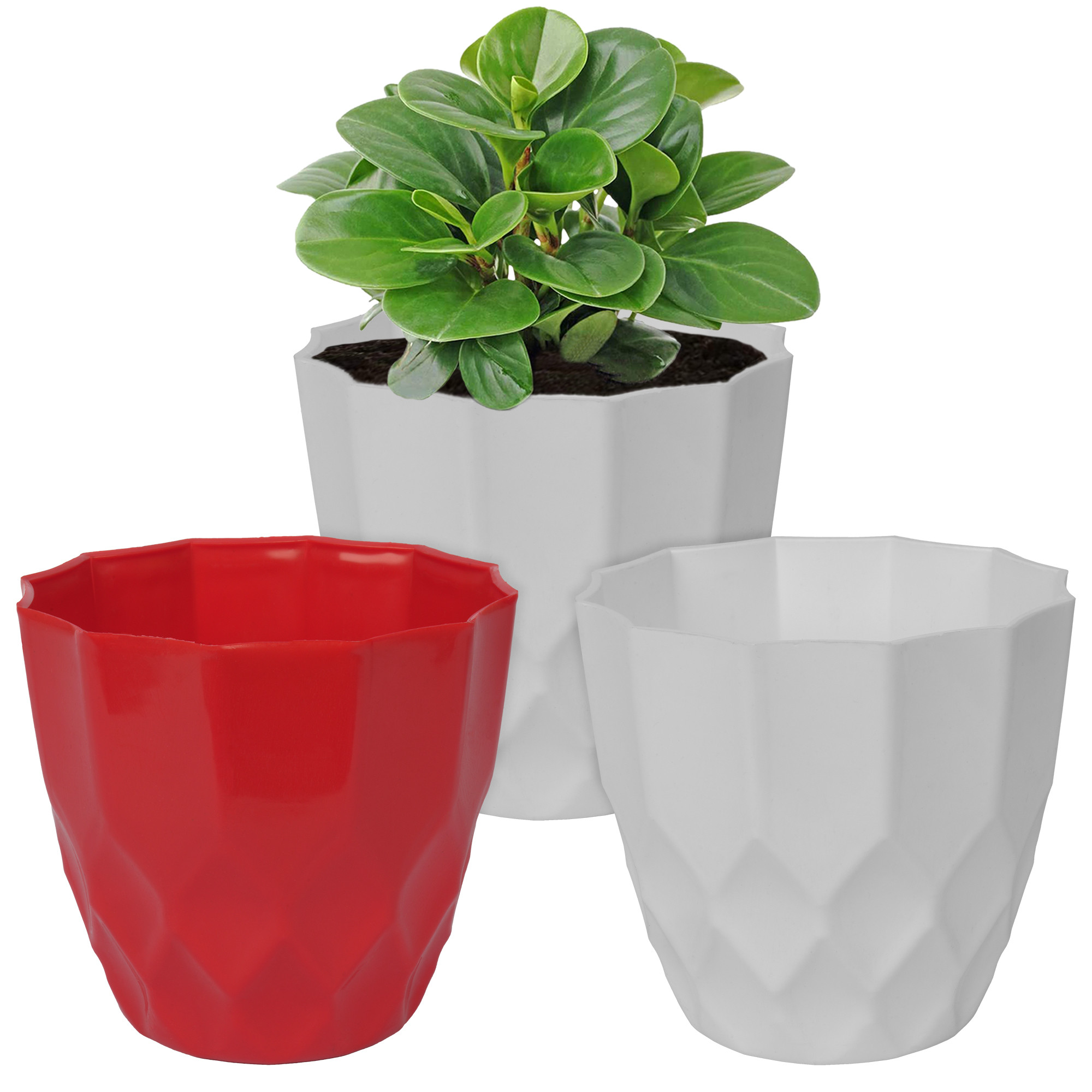 Kuber Industries Flower Pot | Flower Planter Pots for Indoor | Flower Pots for Outdoor | Pot for Garden & Balcony Flowering | Flower Plants Pot | Barfi Flower Pot | 6 Inch | Pack of 3 | Multi