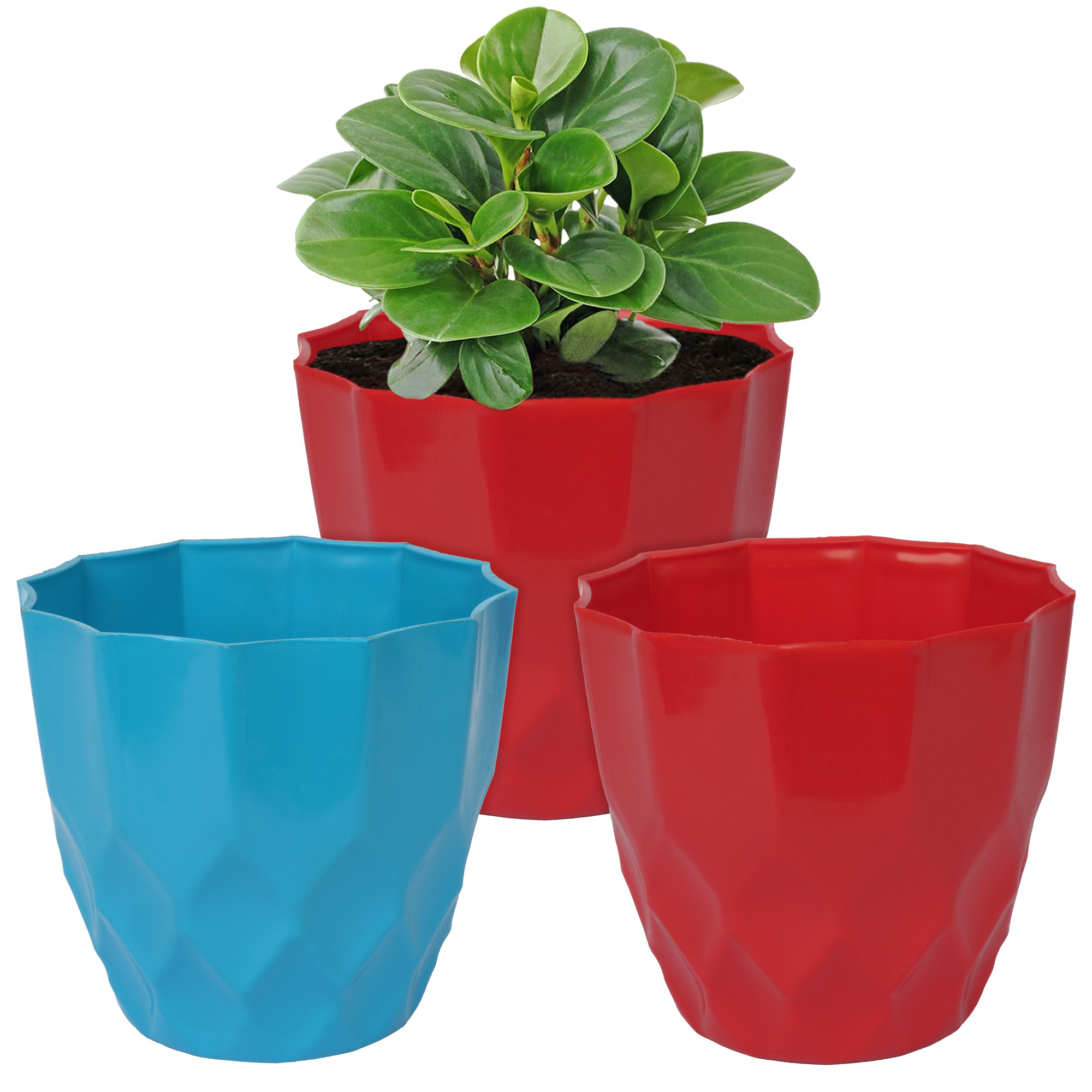 Kuber Industries Flower Pot | Flower Planter Pots for Indoor | Flower Pots for Outdoor | Pot for Garden & Balcony Flowering | Flower Plants Pot | Barfi Flower Pot | 6 Inch | Pack of 3 | Multi