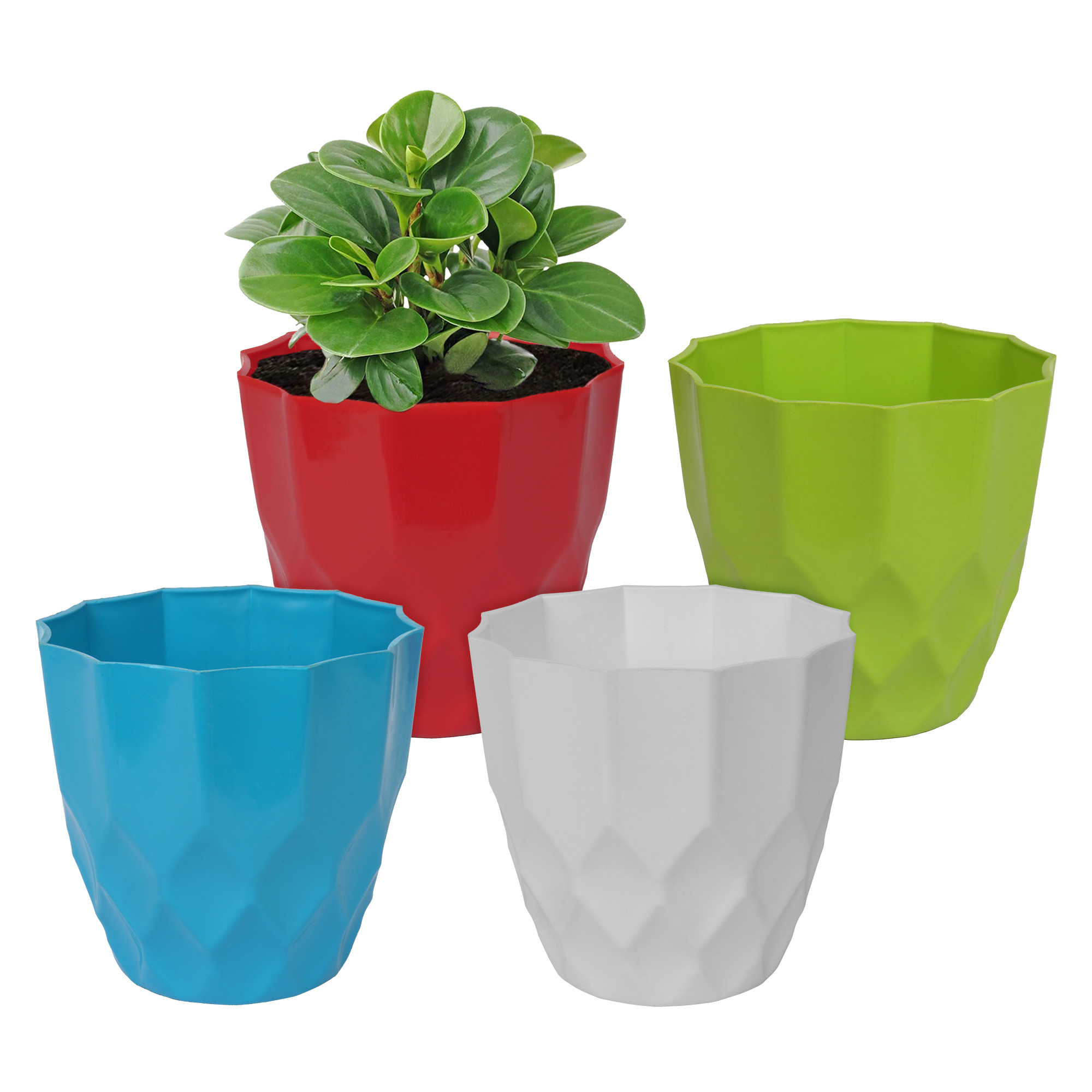 Kuber Industries Flower Pot | Flower Planter Pots for Indoor | Flower Pots for Outdoor | Pot for Garden & Balcony Flowering | Flower Plants Pot | Barfi Flower Pot | 6 Inch | Pack of 4 | Multi