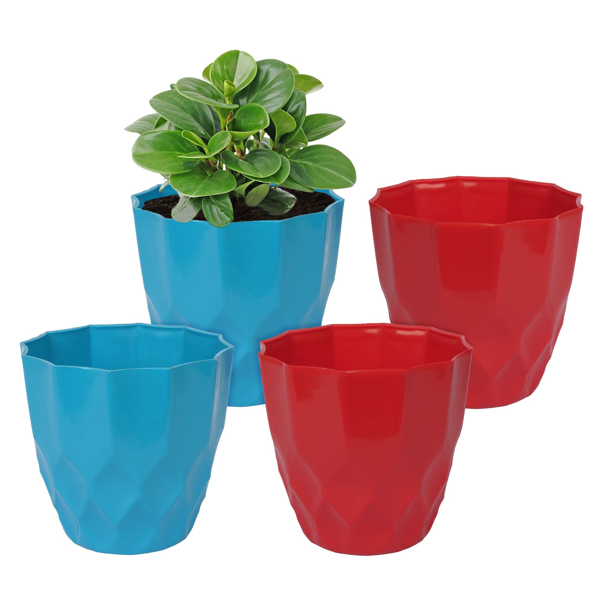 Kuber Industries Flower Pot | Flower Planter Pots for Indoor | Flower Pots for Outdoor | Pot for Garden & Balcony Flowering | Flower Plants Pot | Barfi Flower Pot | 6 Inch | Pack of 4 | Multi