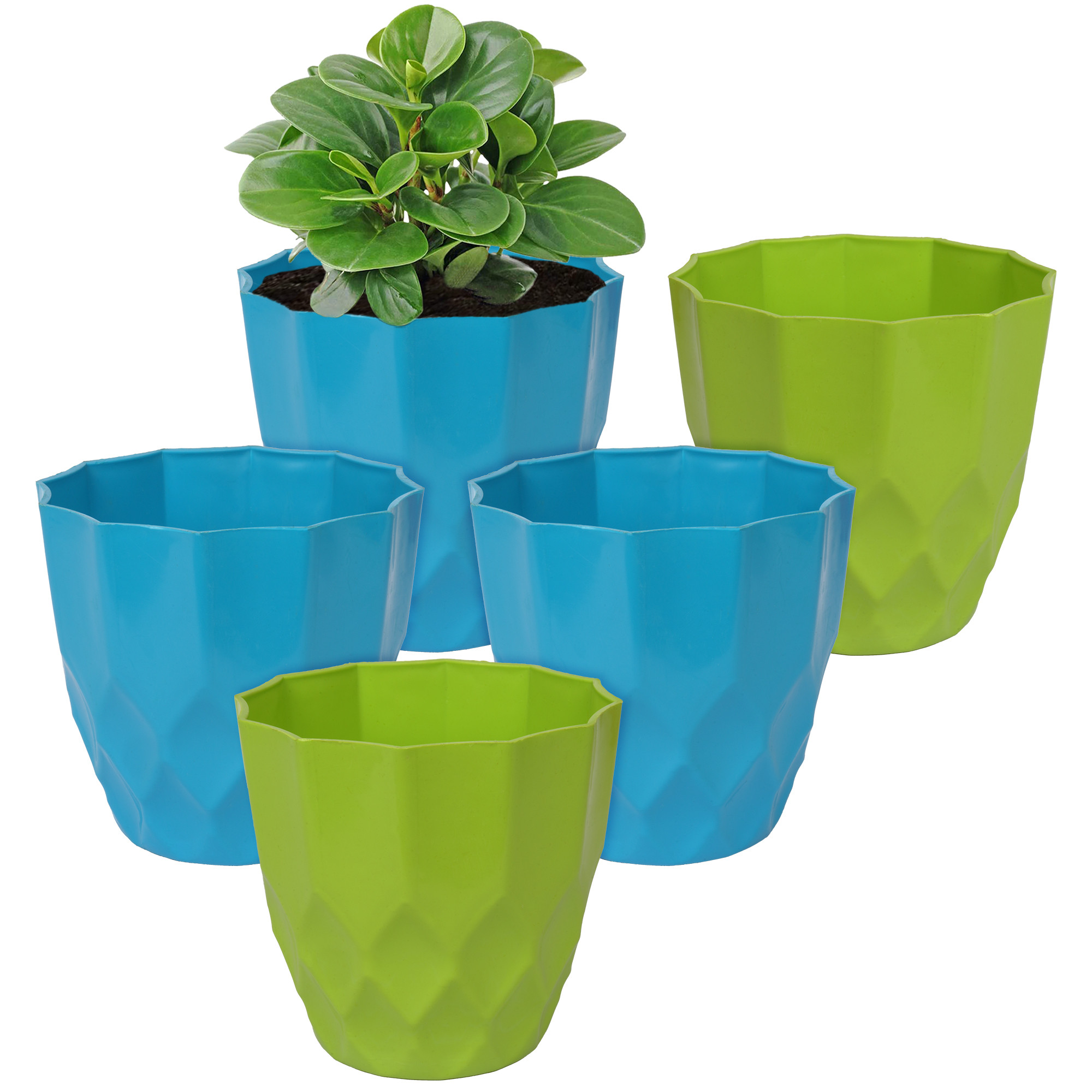 Kuber Industries Flower Pot | Flower Planter Pots for Indoor | Flower Pots for Outdoor | Pot for Garden & Balcony Flowering | Flower Plants Pot | Barfi Flower Pot | 6 Inch | Pack of 5 | Multi