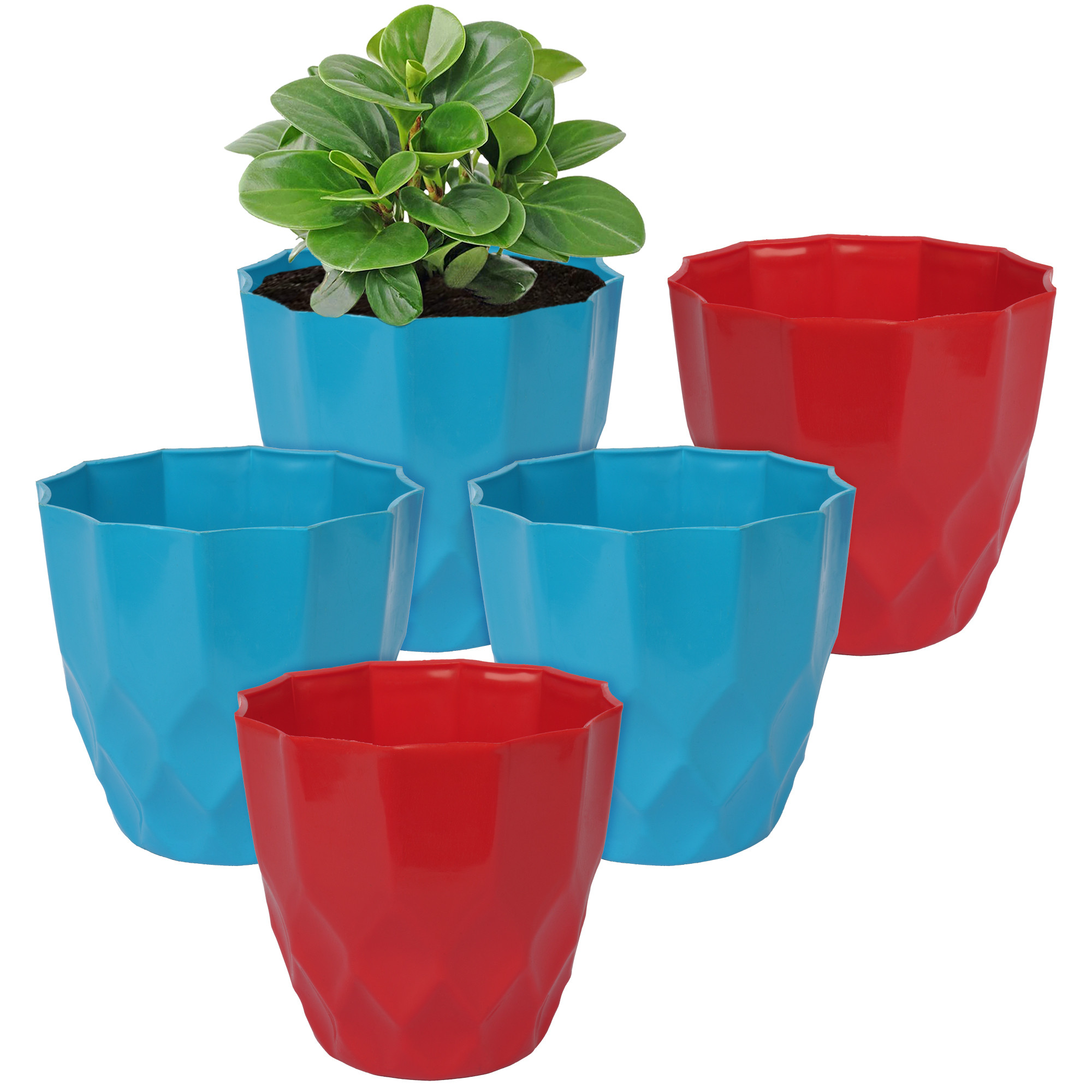 Kuber Industries Flower Pot | Flower Planter Pots for Indoor | Flower Pots for Outdoor | Pot for Garden & Balcony Flowering | Flower Plants Pot | Barfi Flower Pot | 6 Inch | Pack of 5 | Multi