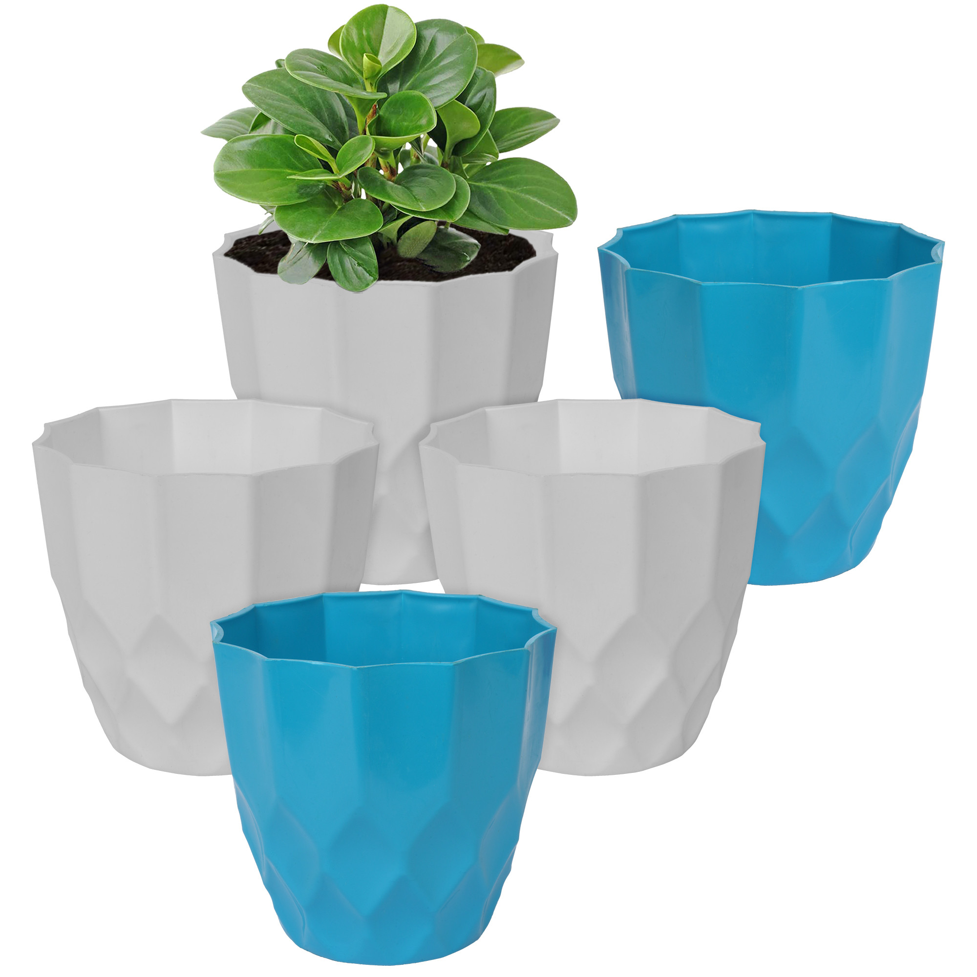 Kuber Industries Flower Pot | Flower Planter Pots for Indoor | Flower Pots for Outdoor | Pot for Garden & Balcony Flowering | Flower Plants Pot | Barfi Flower Pot | 6 Inch | Pack of 5 | Multi