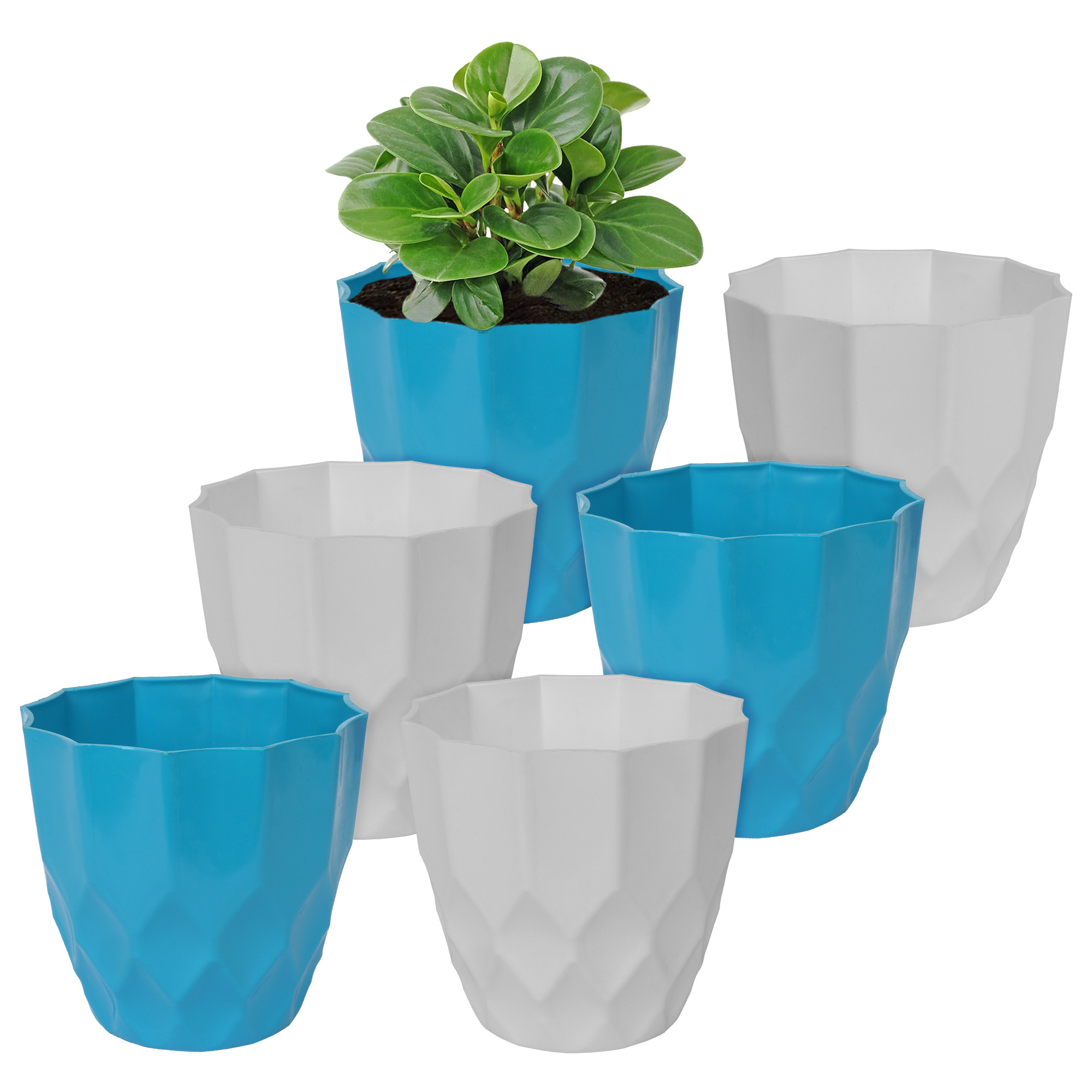 Kuber Industries Flower Pot | Flower Planter Pots for Indoor | Flower Pots for Outdoor | Pot for Garden & Balcony Flowering | Flower Plants Pot | Barfi Flower Pot | 6 Inch | Pack of 6 | Multi
