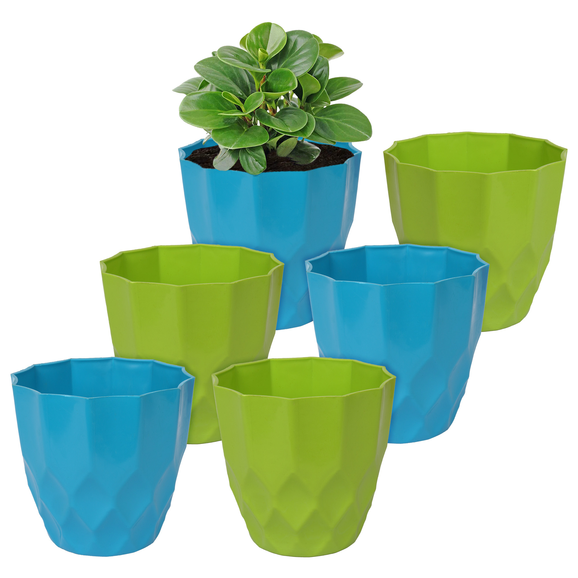 Kuber Industries Flower Pot | Flower Planter Pots for Indoor | Flower Pots for Outdoor | Pot for Garden & Balcony Flowering | Flower Plants Pot | Barfi Flower Pot | 6 Inch | Pack of 6 | Multi