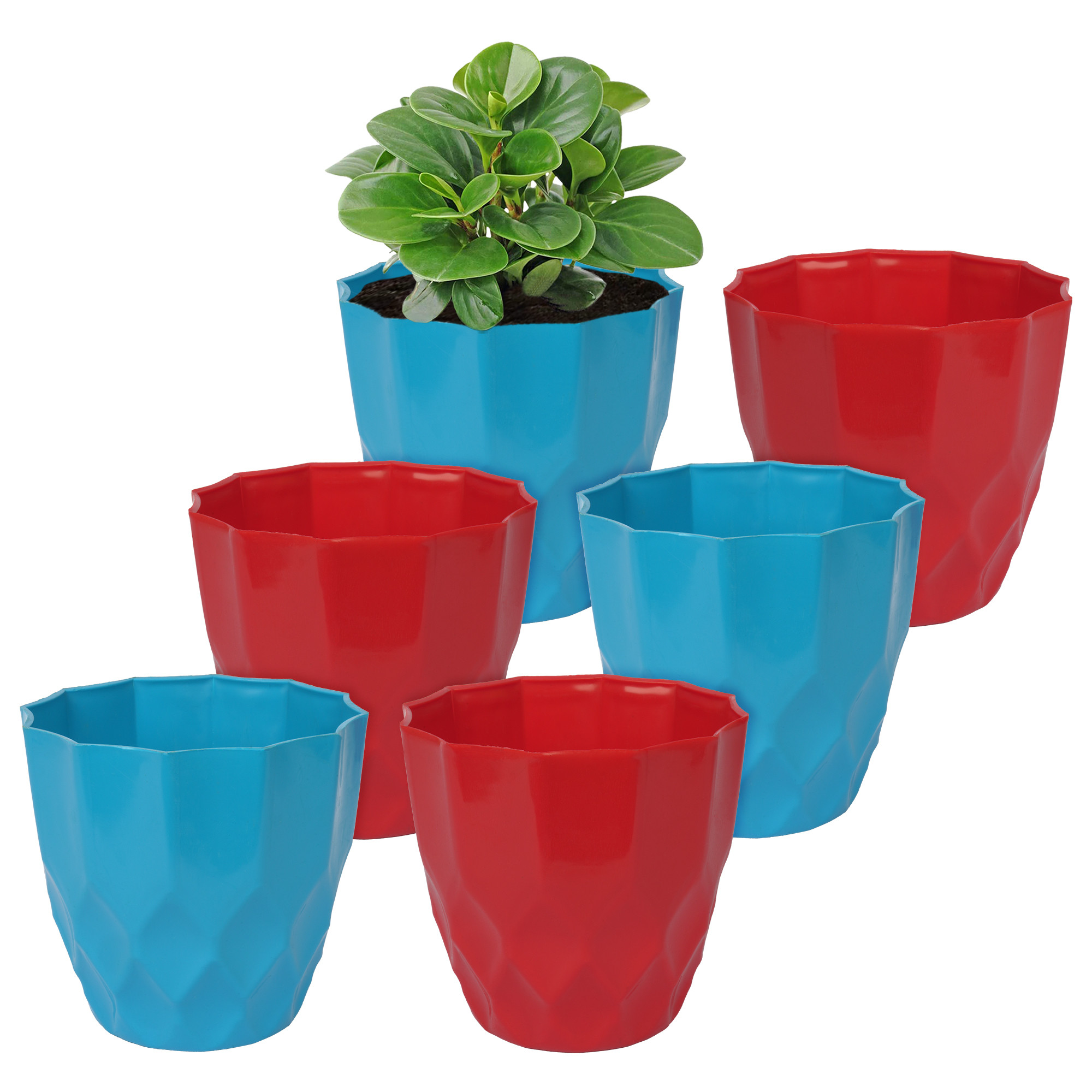 Kuber Industries Flower Pot | Flower Planter Pots for Indoor | Flower Pots for Outdoor | Pot for Garden & Balcony Flowering | Flower Plants Pot | Barfi Flower Pot | 6 Inch | Pack of 6 | Multi