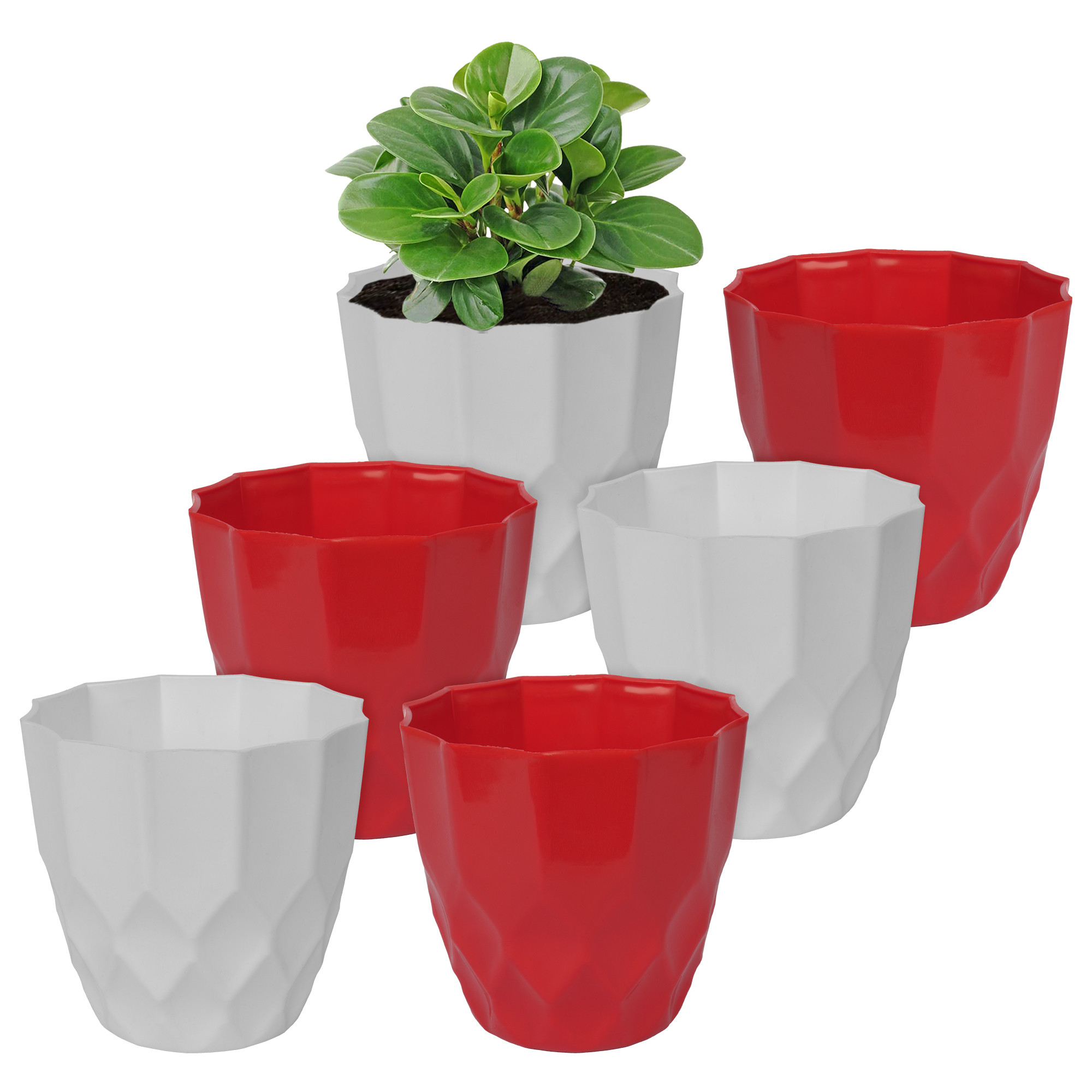 Kuber Industries Flower Pot | Flower Planter Pots for Indoor | Flower Pots for Outdoor | Pot for Garden & Balcony Flowering | Flower Plants Pot | Barfi Flower Pot | 6 Inch | Pack of 6 | Multi