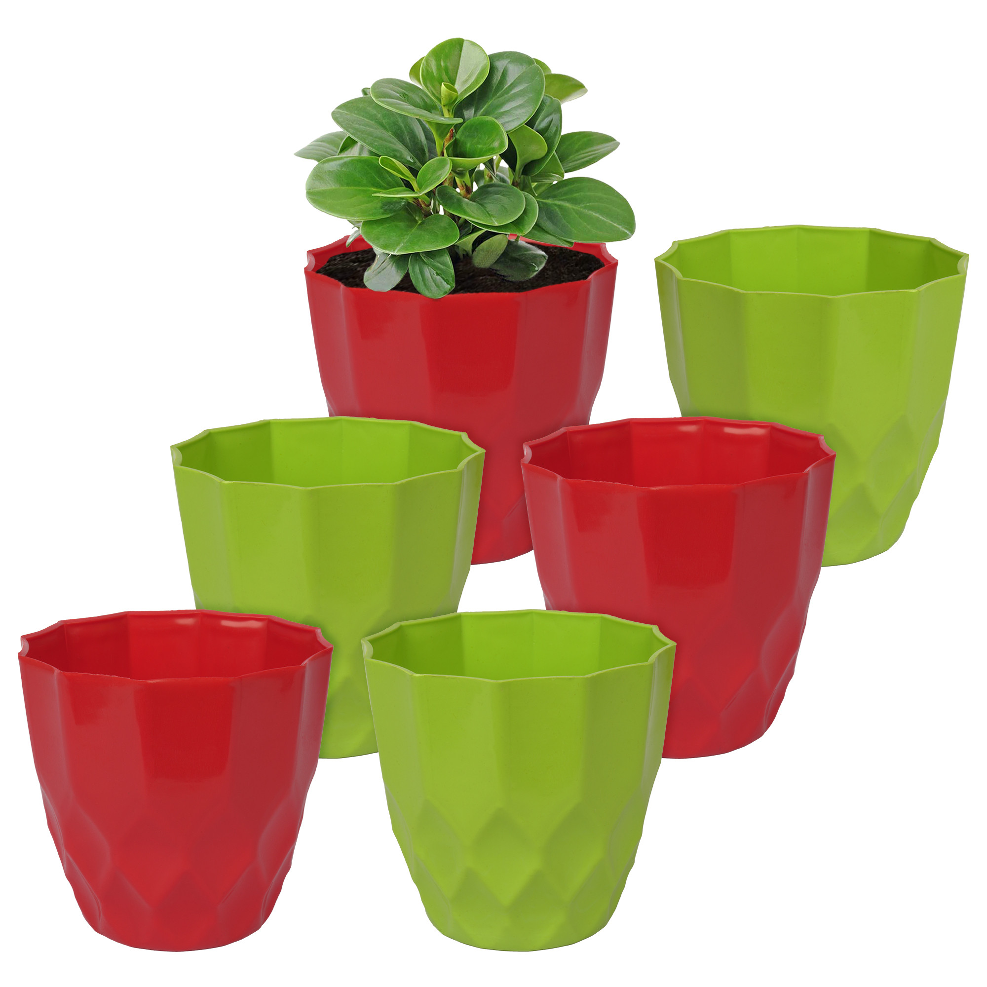 Kuber Industries Flower Pot | Flower Planter Pots for Indoor | Flower Pots for Outdoor | Pot for Garden & Balcony Flowering | Flower Plants Pot | Barfi Flower Pot | 6 Inch | Pack of 6 | Multi