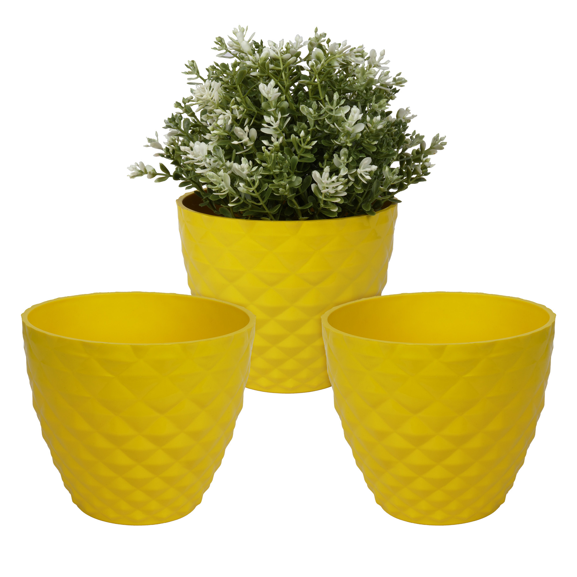 Kuber Industries Flower Pot | Flower Planter Pots for Indoor | Flower Pots for Outdoor | Pot for Garden & Balcony Flowering | Flower Plants Pot | Diamond Flower Pot | 6 Inch | Yellow