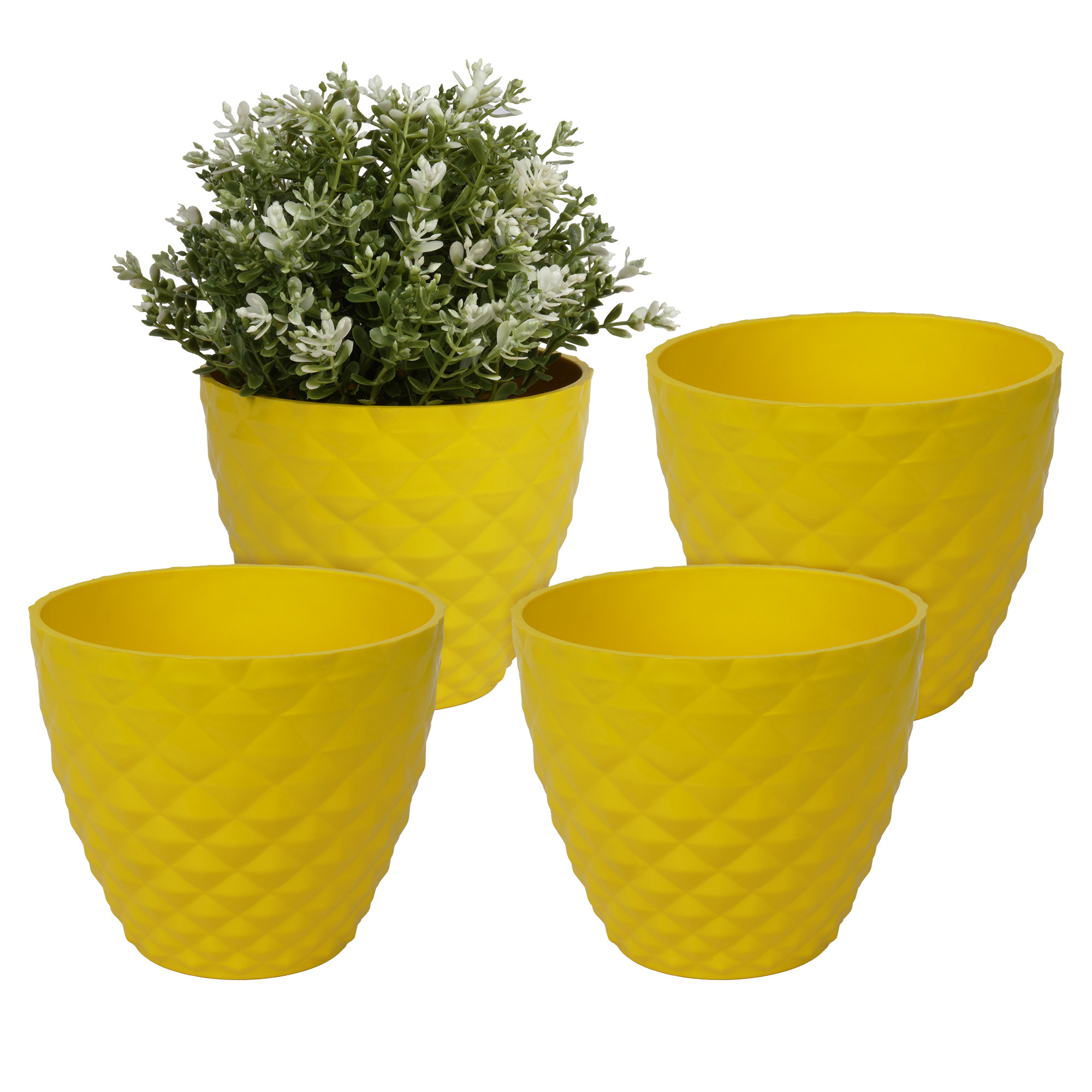 Kuber Industries Flower Pot | Flower Planter Pots for Indoor | Flower Pots for Outdoor | Pot for Garden & Balcony Flowering | Flower Plants Pot | Diamond Flower Pot | 6 Inch | Yellow
