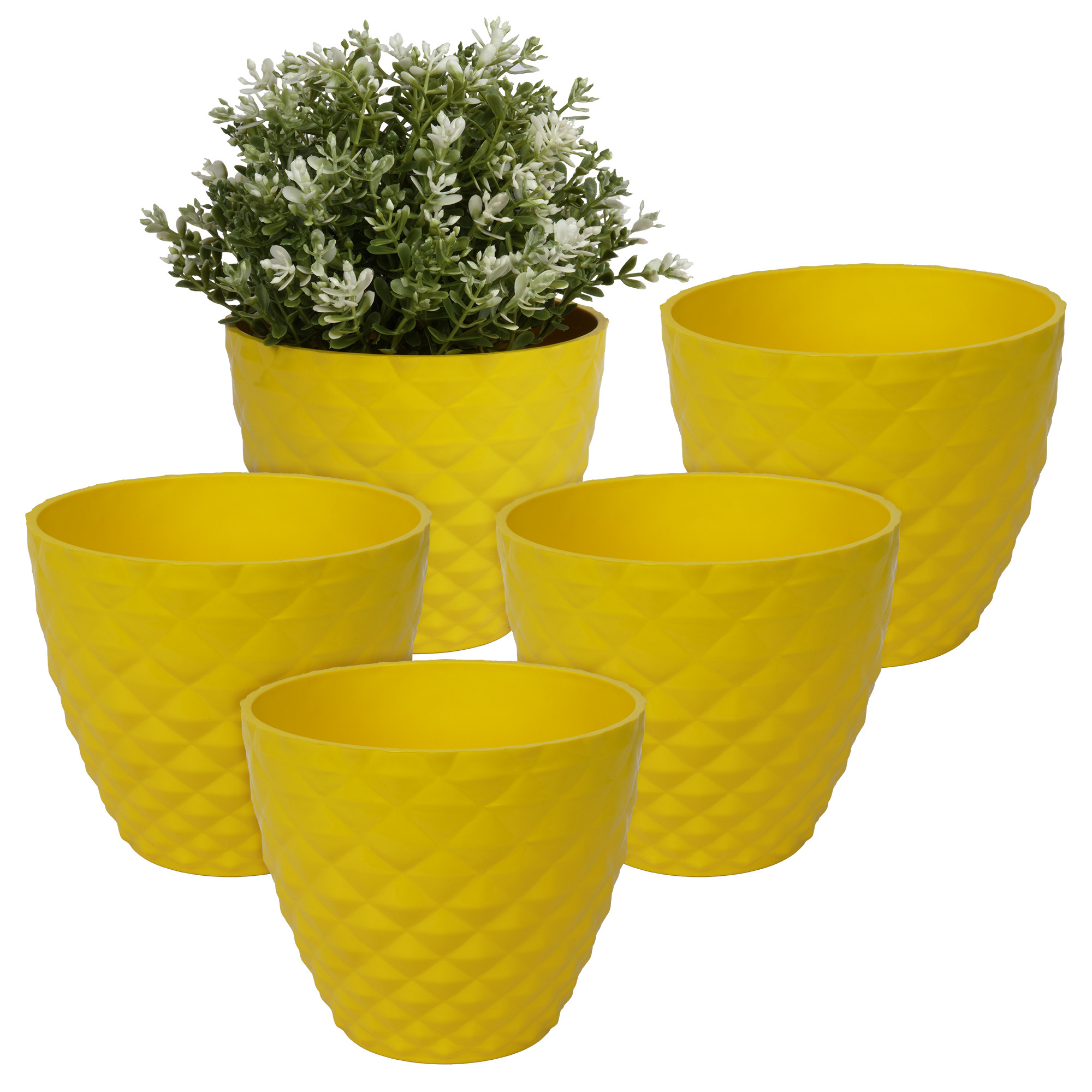 Kuber Industries Flower Pot | Flower Planter Pots for Indoor | Flower Pots for Outdoor | Pot for Garden & Balcony Flowering | Flower Plants Pot | Diamond Flower Pot | 6 Inch | Yellow