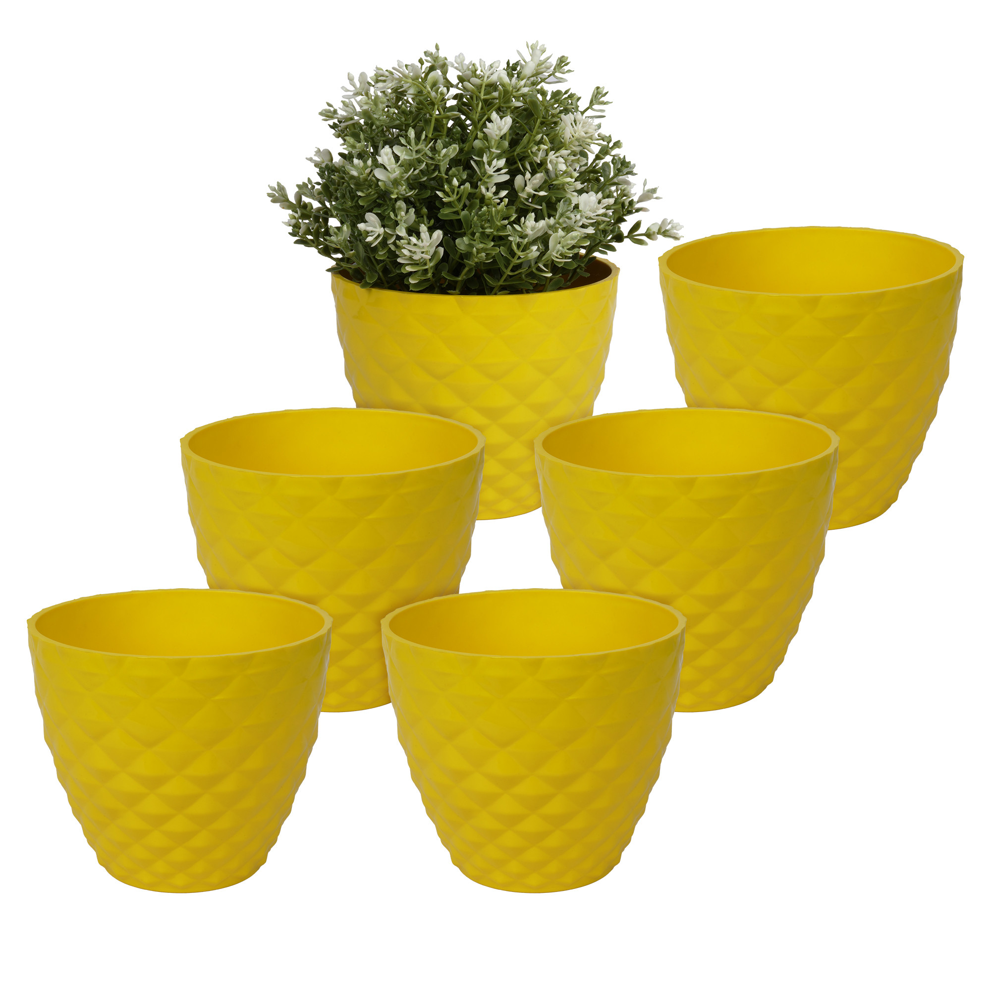 Kuber Industries Flower Pot | Flower Planter Pots for Indoor | Flower Pots for Outdoor | Pot for Garden & Balcony Flowering | Flower Plants Pot | Diamond Flower Pot | 6 Inch | Yellow