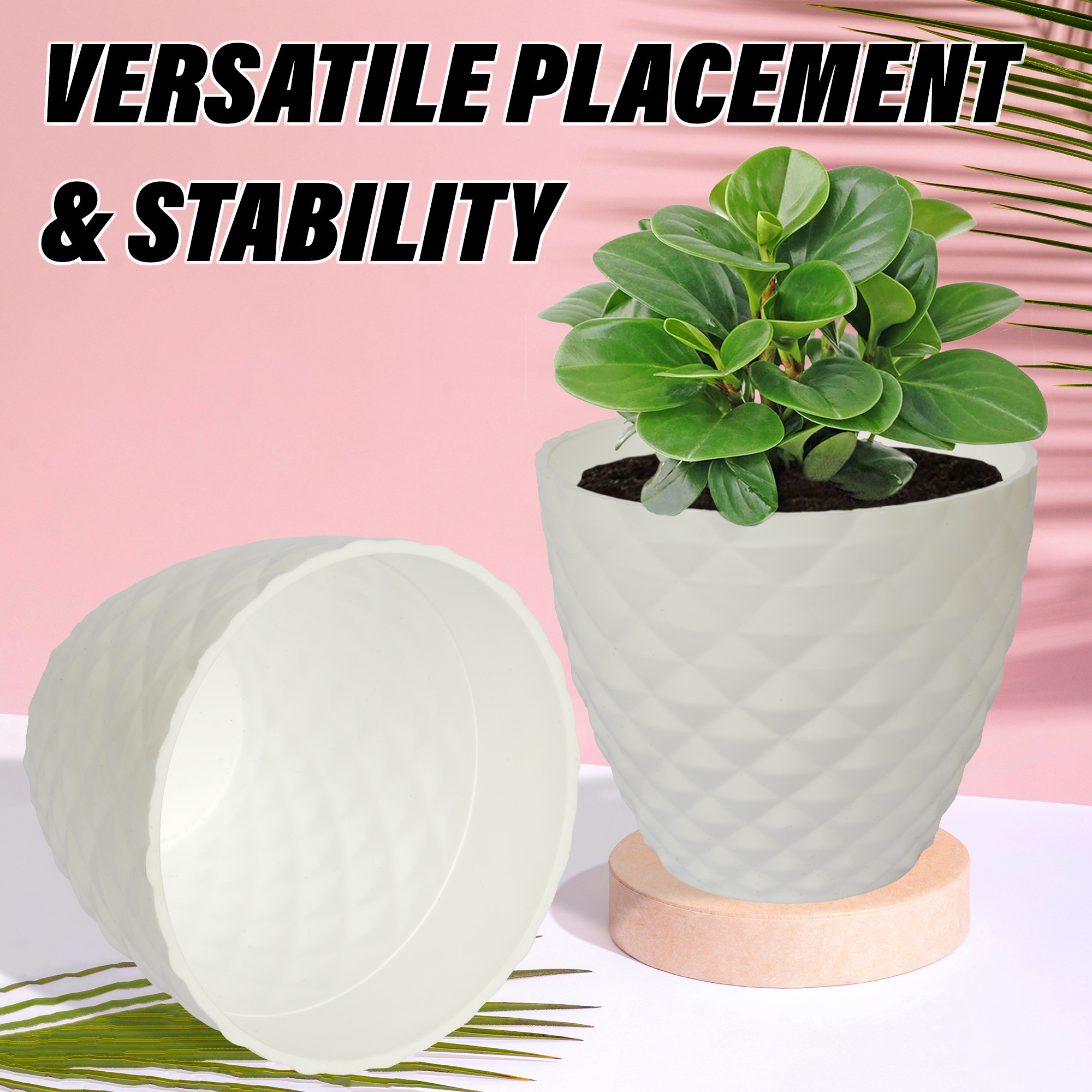 Kuber Industries Flower Pot | Flower Planter Pots for Indoor | Flower Pots for Outdoor | Pot for Garden & Balcony Flowering | Flower Plants Pot | Diamond Flower Pot | 6 Inch | White