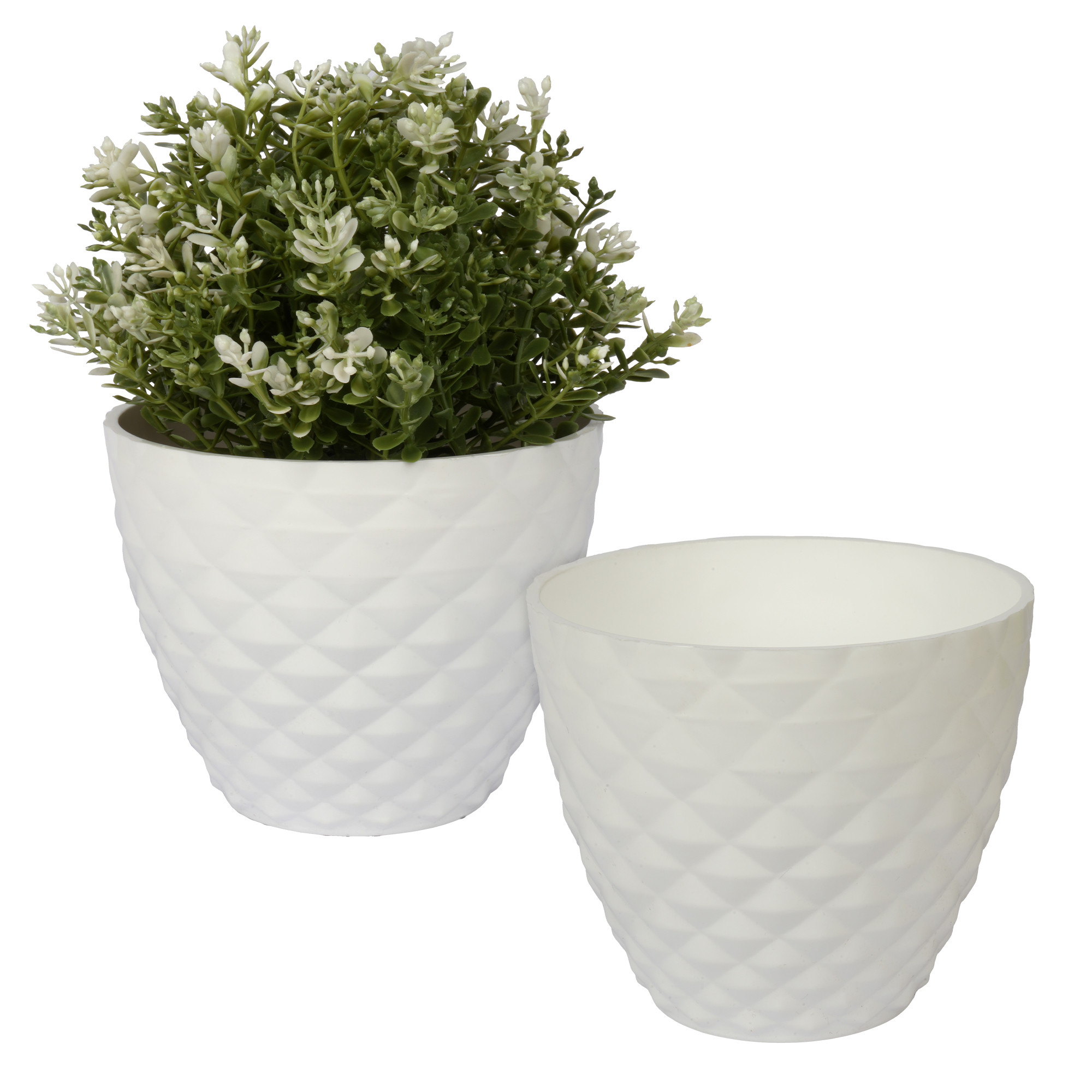 Kuber Industries Flower Pot | Flower Planter Pots for Indoor | Flower Pots for Outdoor | Pot for Garden & Balcony Flowering | Flower Plants Pot | Diamond Flower Pot | 6 Inch | White