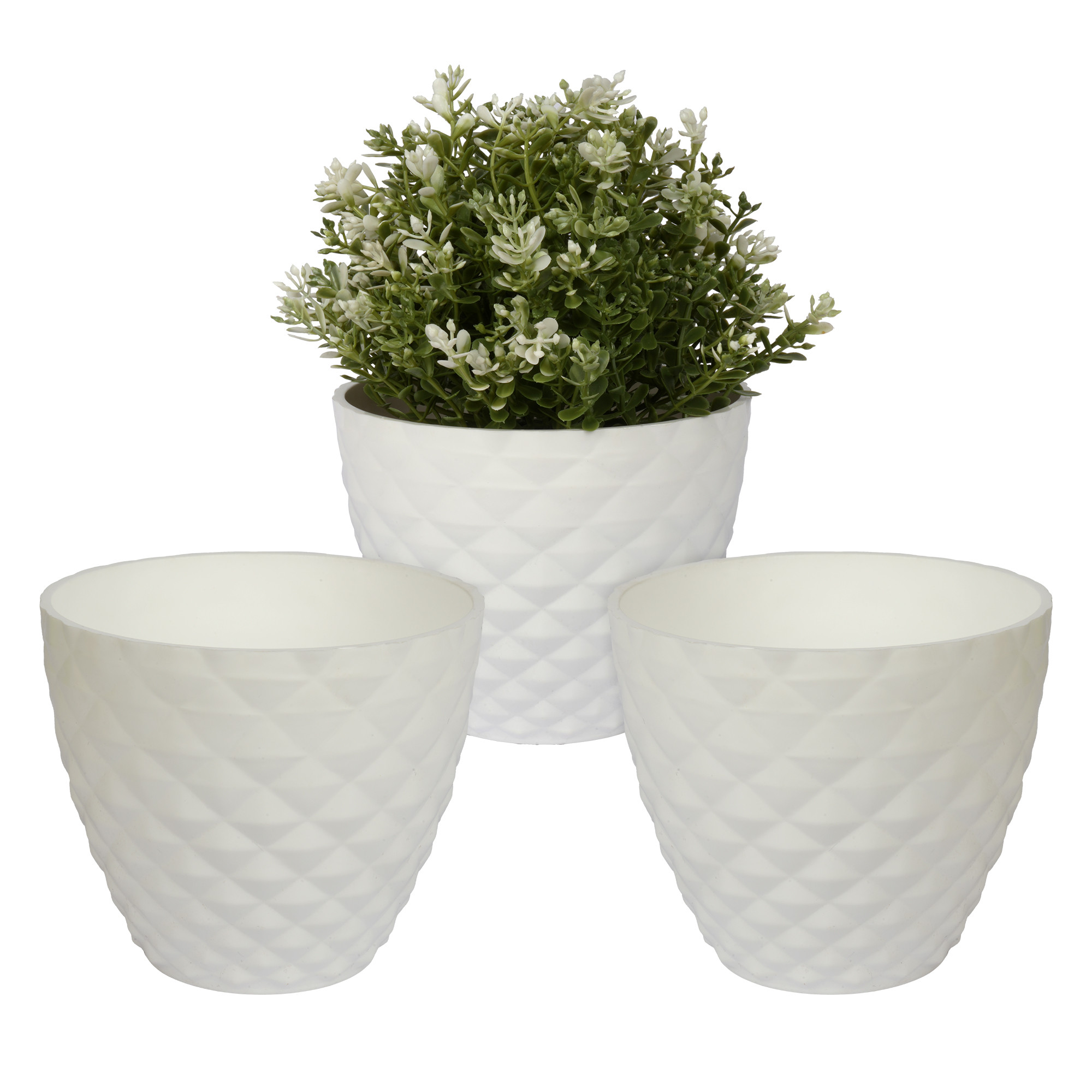 Kuber Industries Flower Pot | Flower Planter Pots for Indoor | Flower Pots for Outdoor | Pot for Garden & Balcony Flowering | Flower Plants Pot | Diamond Flower Pot | 6 Inch | White