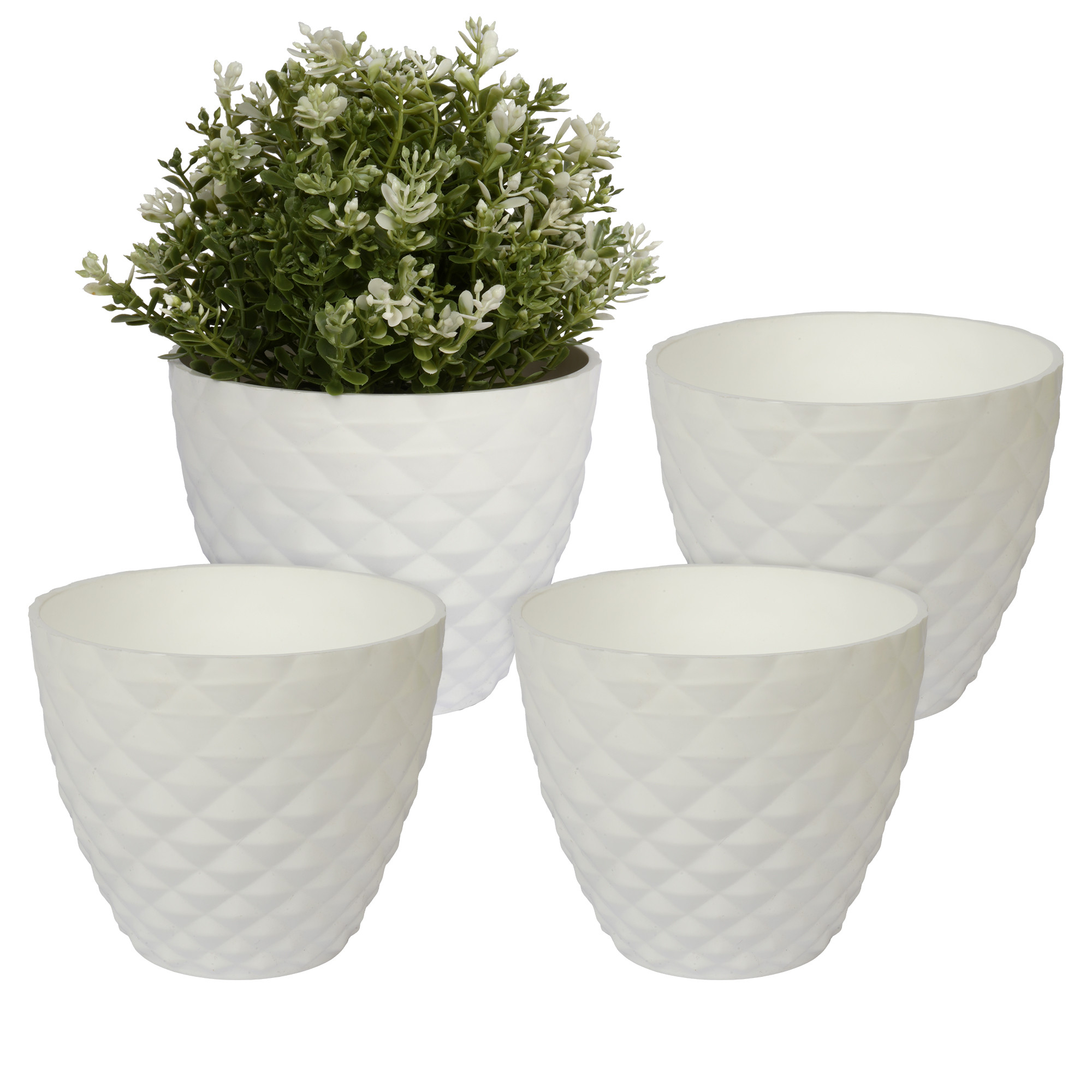 Kuber Industries Flower Pot | Flower Planter Pots for Indoor | Flower Pots for Outdoor | Pot for Garden & Balcony Flowering | Flower Plants Pot | Diamond Flower Pot | 6 Inch | White