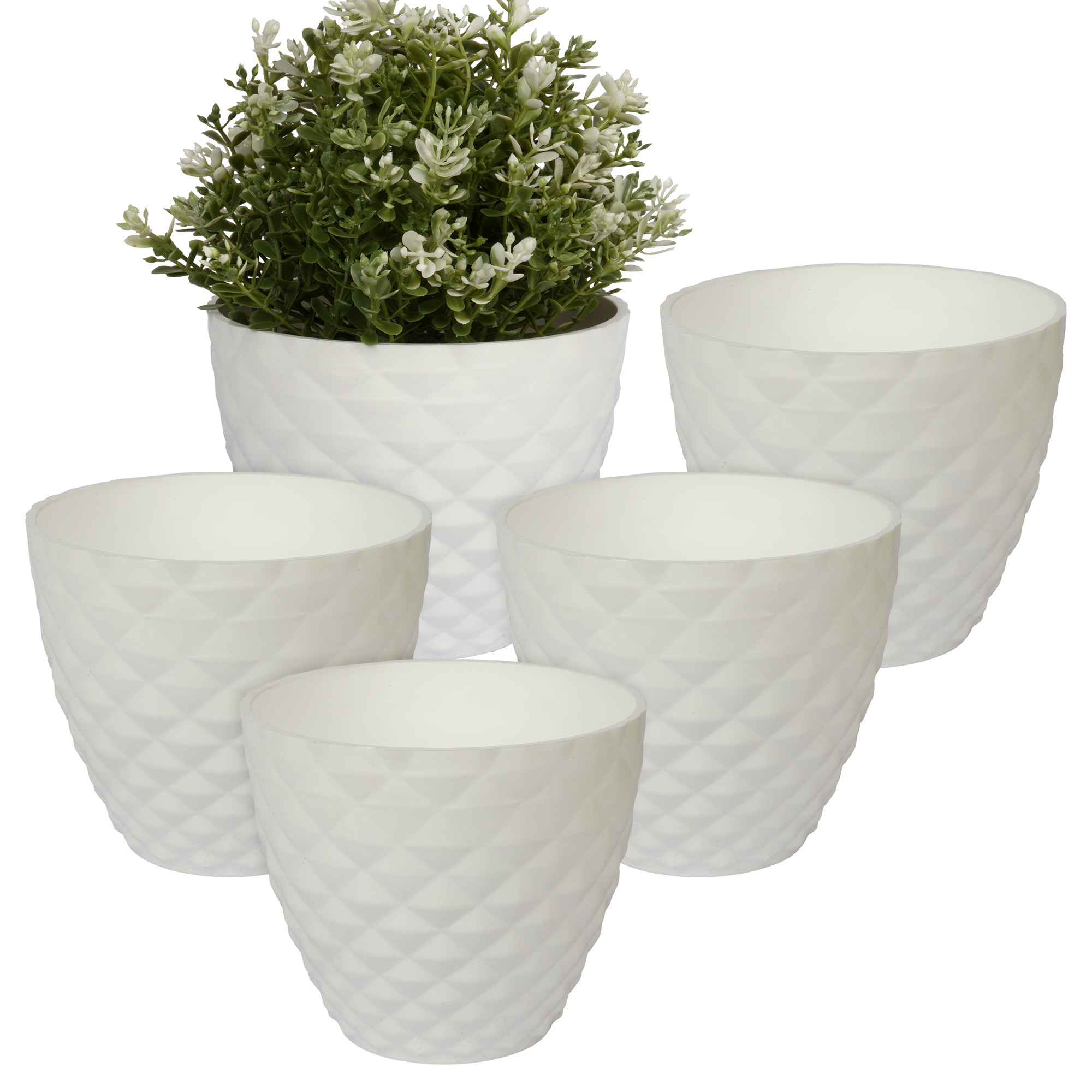 Kuber Industries Flower Pot | Flower Planter Pots for Indoor | Flower Pots for Outdoor | Pot for Garden & Balcony Flowering | Flower Plants Pot | Diamond Flower Pot | 6 Inch | White