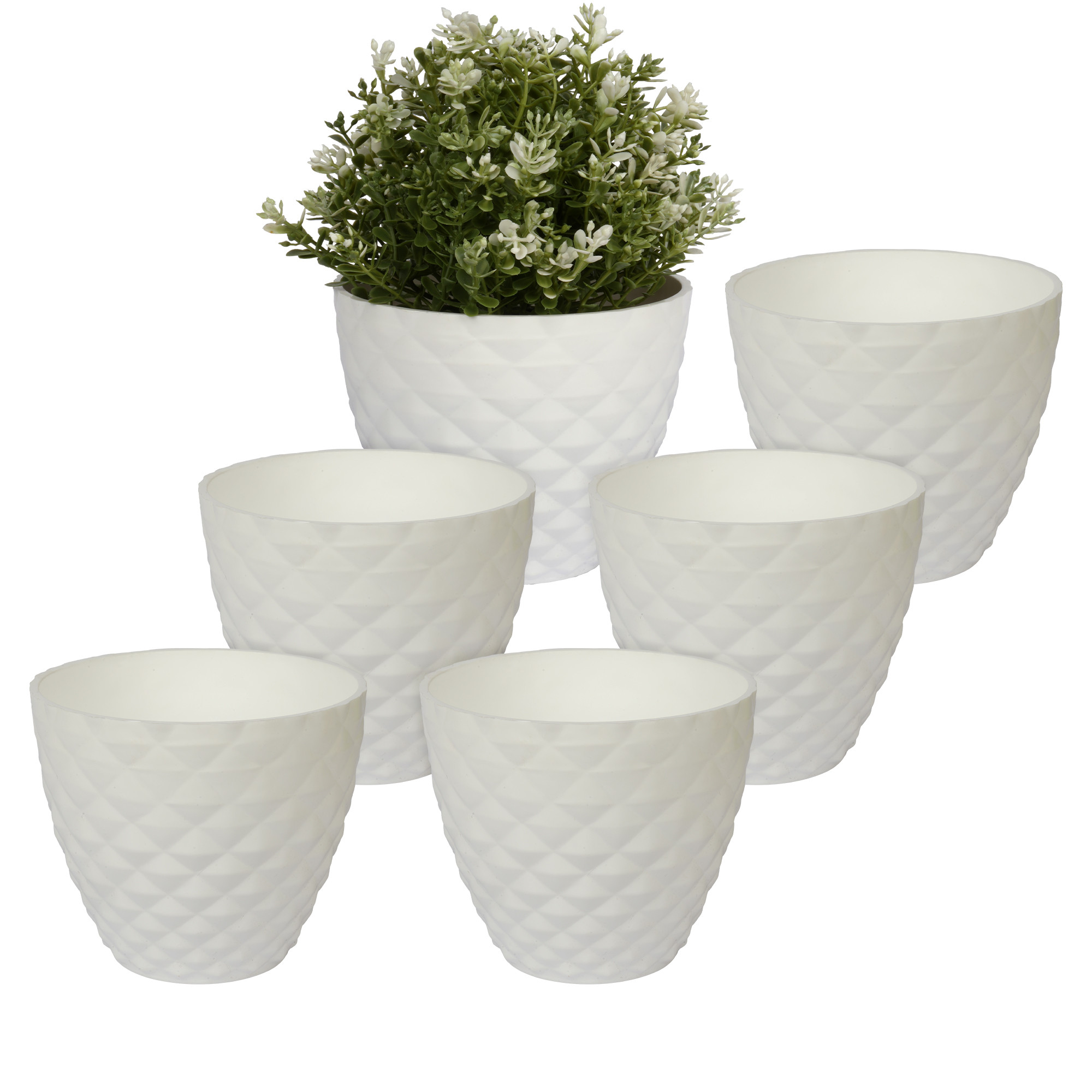 Kuber Industries Flower Pot | Flower Planter Pots for Indoor | Flower Pots for Outdoor | Pot for Garden & Balcony Flowering | Flower Plants Pot | Diamond Flower Pot | 6 Inch | White