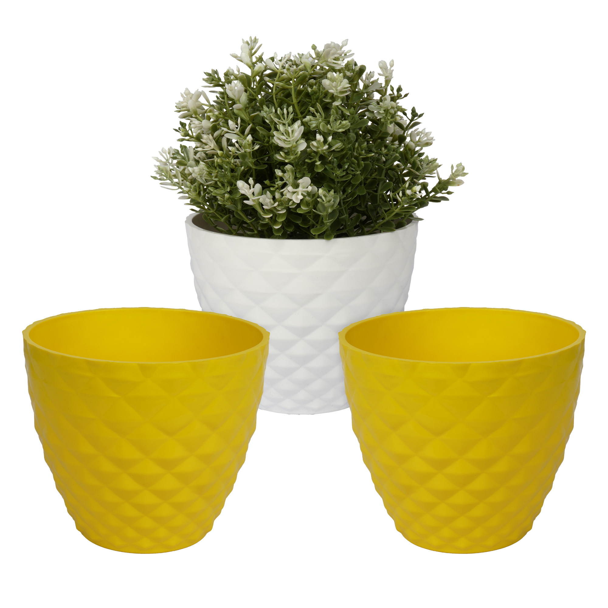 Kuber Industries Flower Pot | Flower Planter Pots for Indoor | Flower Pots for Outdoor | Pot for Garden & Balcony Flowering | Flower Plants Pot | Diamond Flower Pot | 6 Inch | Pack of 3 | Multi