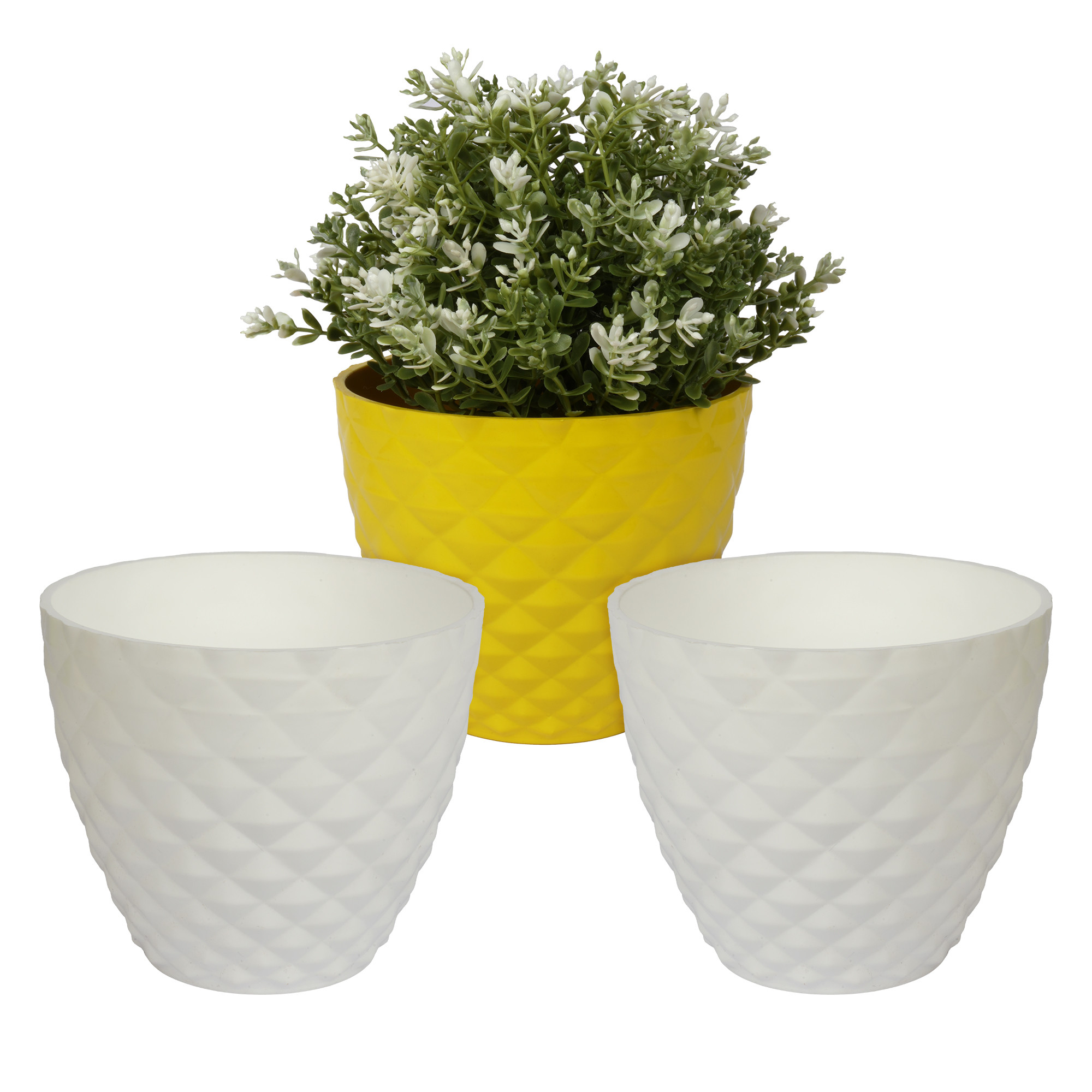 Kuber Industries Flower Pot | Flower Planter Pots for Indoor | Flower Pots for Outdoor | Pot for Garden & Balcony Flowering | Flower Plants Pot | Diamond Flower Pot | 6 Inch | Pack of 3 | Multi