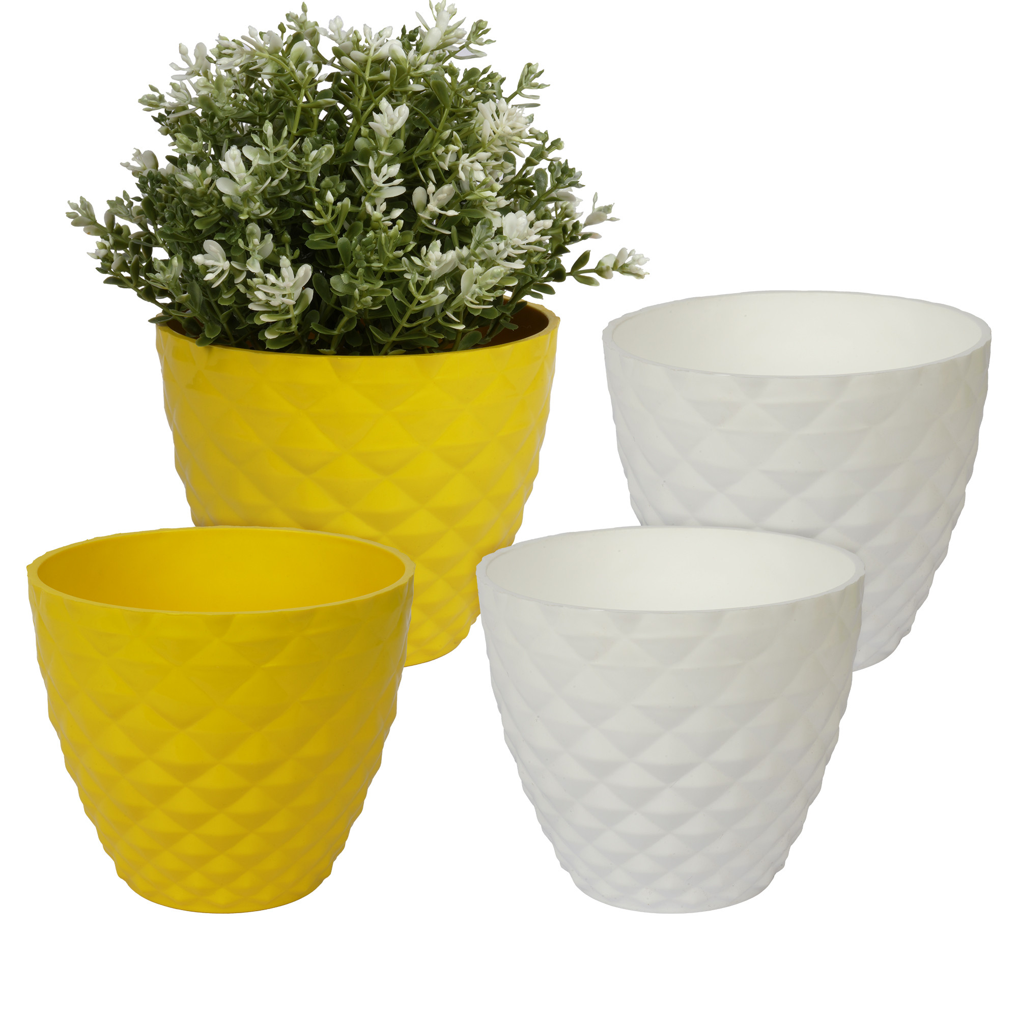 Kuber Industries Flower Pot | Flower Planter Pots for Indoor | Flower Pots for Outdoor | Pot for Garden & Balcony Flowering | Flower Plants Pot | Diamond Flower Pot | 6 Inch | Pack of 4 | Multi
