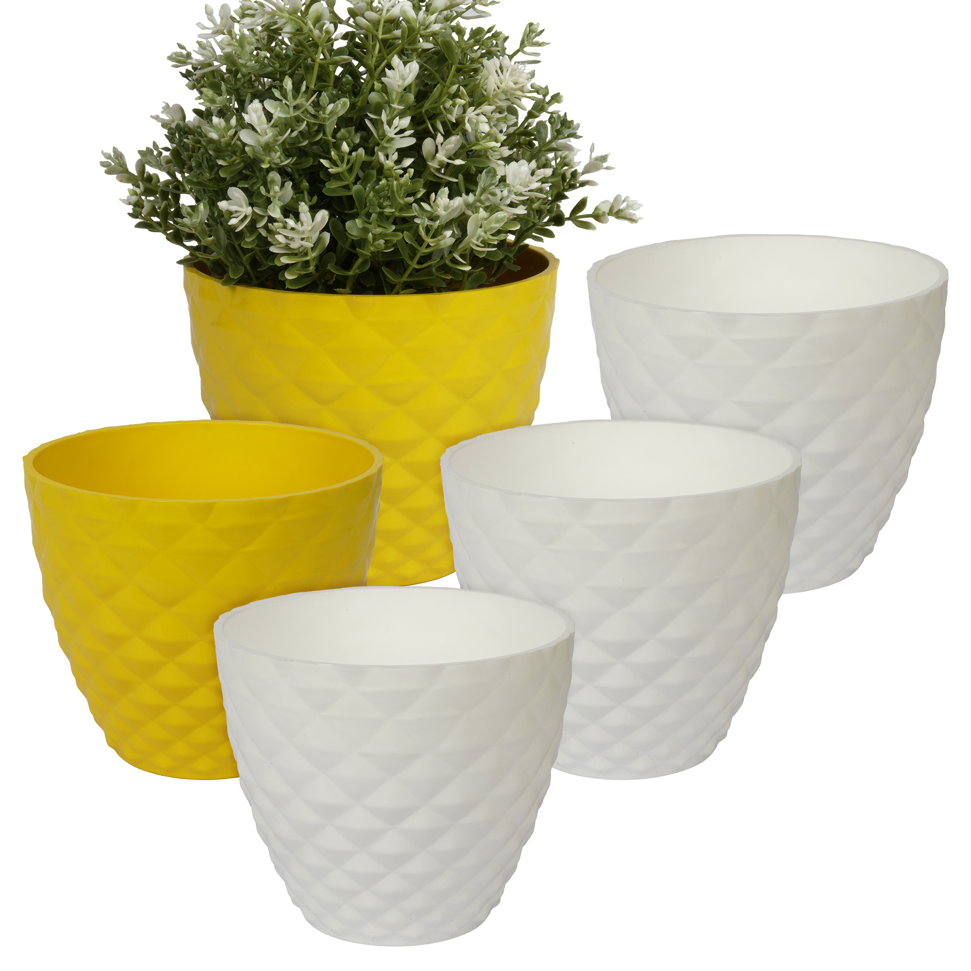 Kuber Industries Flower Pot | Flower Planter Pots for Indoor | Flower Pots for Outdoor | Pot for Garden & Balcony Flowering | Flower Plants Pot | Diamond Flower Pot | 6 Inch | Pack of 5 | Multi