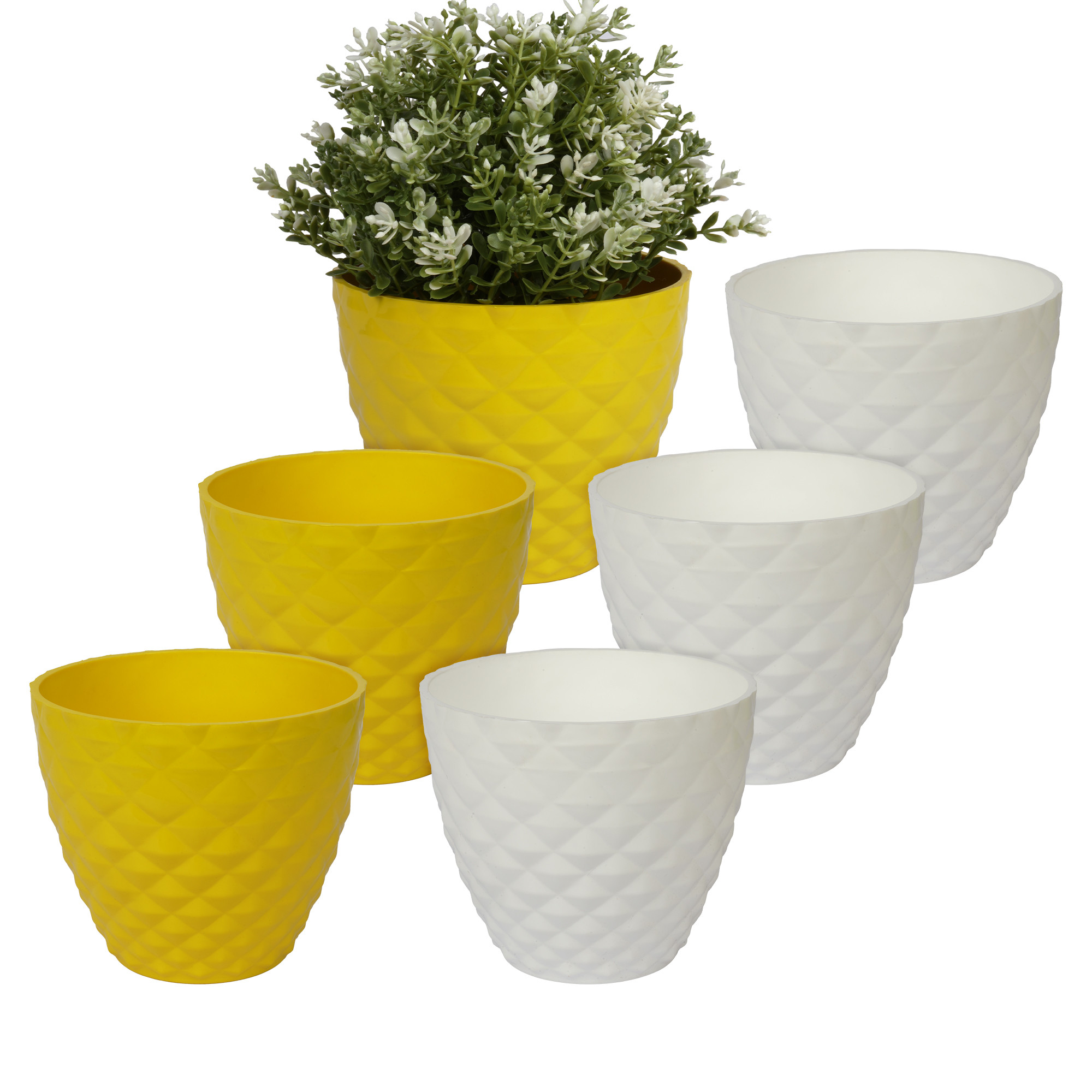 Kuber Industries Flower Pot | Flower Planter Pots for Indoor | Flower Pots for Outdoor | Pot for Garden & Balcony Flowering | Flower Plants Pot | Diamond Flower Pot | 6 Inch | Pack of 6 | Multi