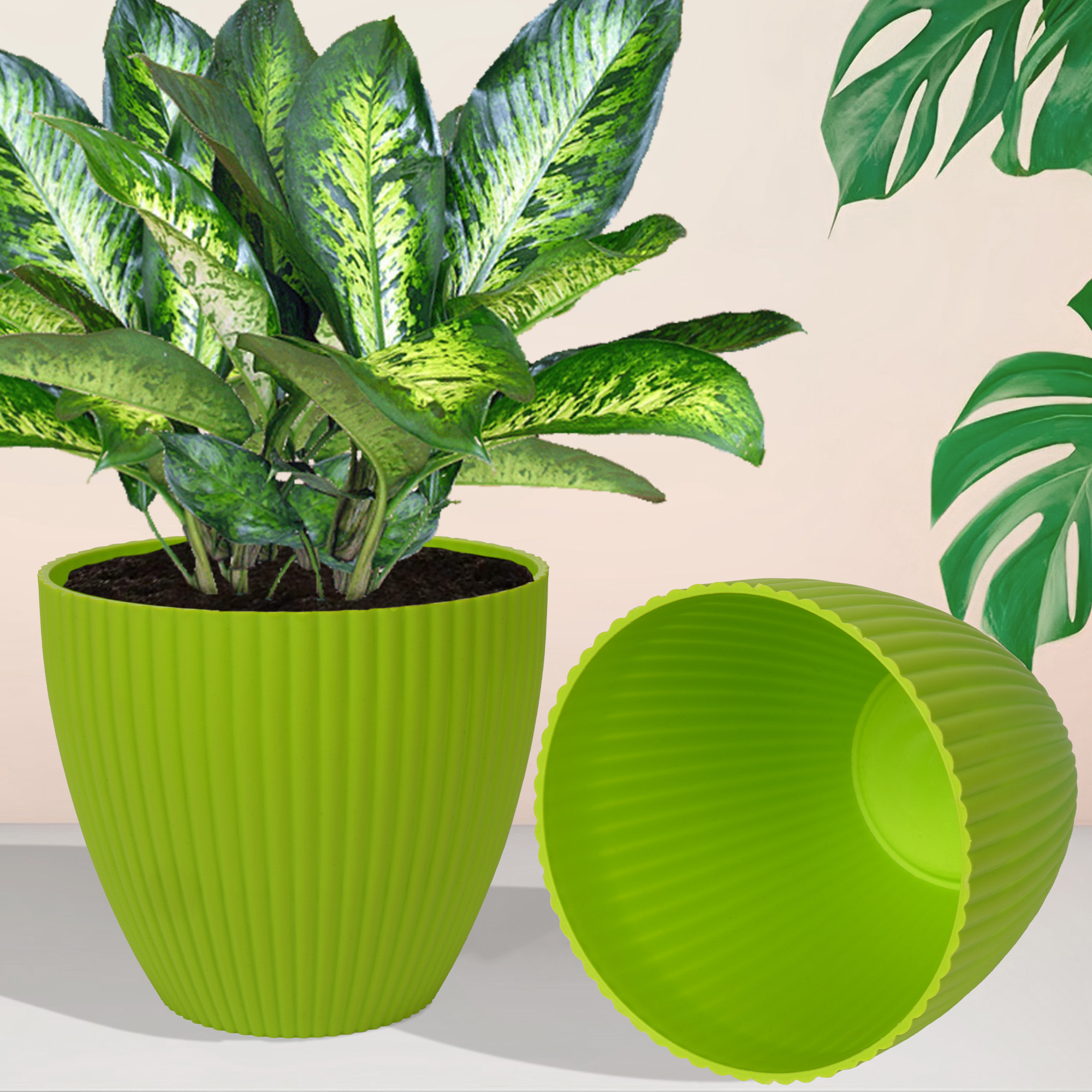 Kuber Industries Flower Pot | Flower Planter Pots for Indoor | Flower Pots for Outdoor | Pot for Garden & Balcony Flowering | Flower Plants Pot | Mega Flower Pot | 6 Inch |Green