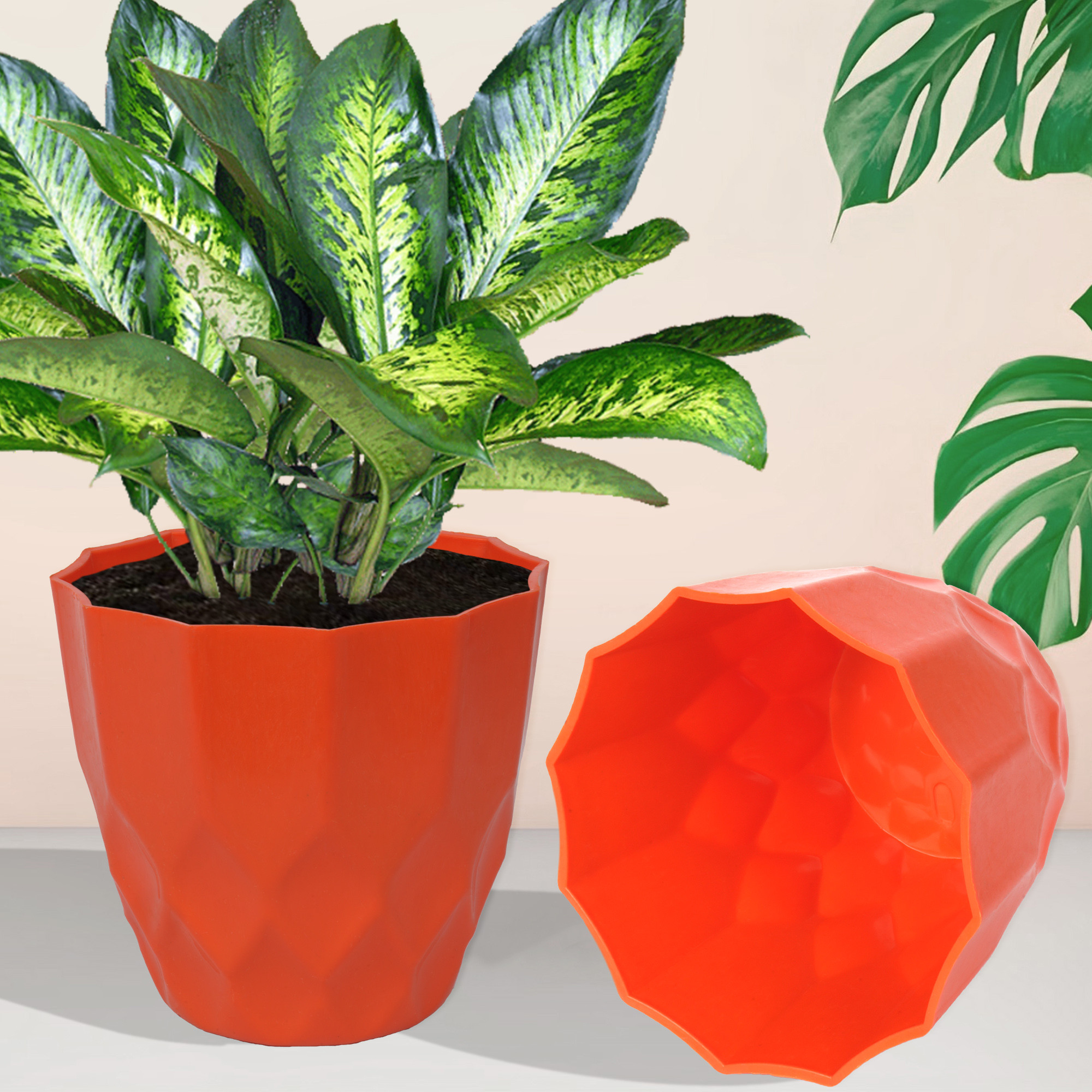 Kuber Industries Flower Pot | Flower Planter Pots for Indoor | Flower Pots for Outdoor | Pot for Garden & Balcony Flowering | Flower Plants Pot | Barfi Flower Pot | 6 Inch| Orange