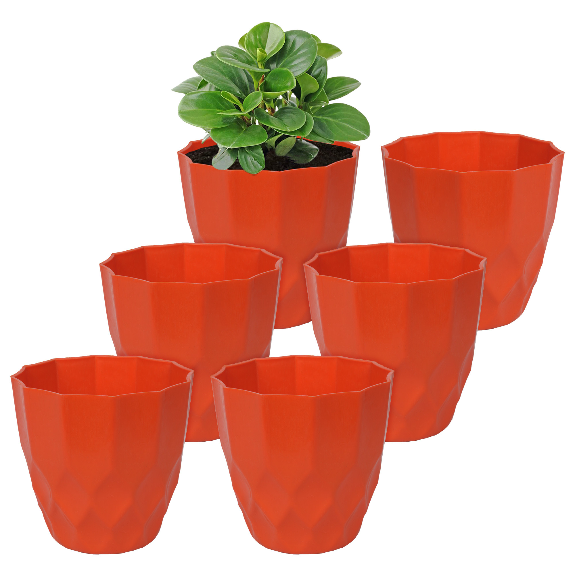 Kuber Industries Flower Pot | Flower Planter Pots for Indoor | Flower Pots for Outdoor | Pot for Garden & Balcony Flowering | Flower Plants Pot | Barfi Flower Pot | 6 Inch| Orange