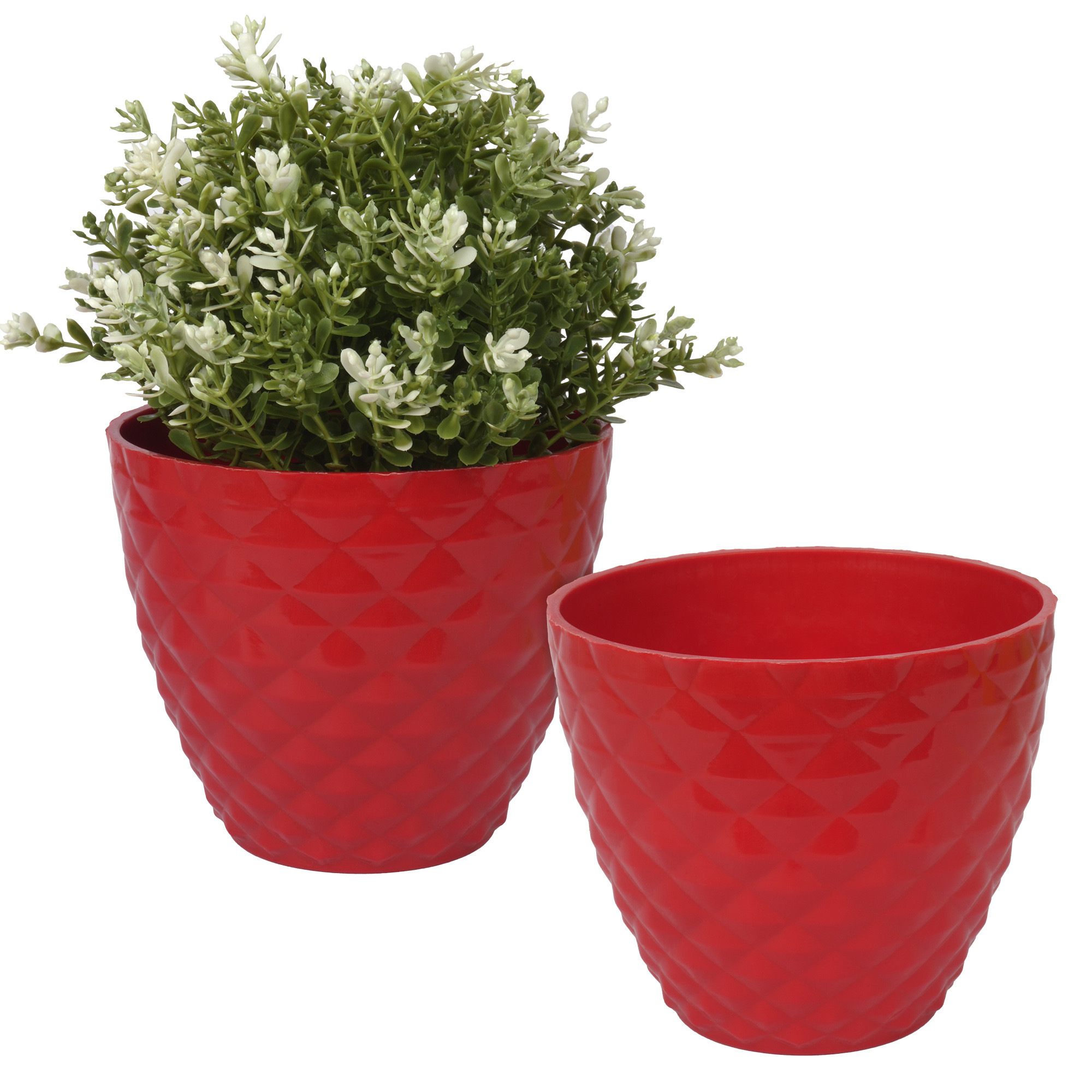 Kuber Industries Flower Pot | Flower Planter Pots for Indoor | Flower Pots for Outdoor | Pot for Garden & Balcony Flowering | Flower Plants Pot | Diamond Flower Pot | 6 Inch |Red