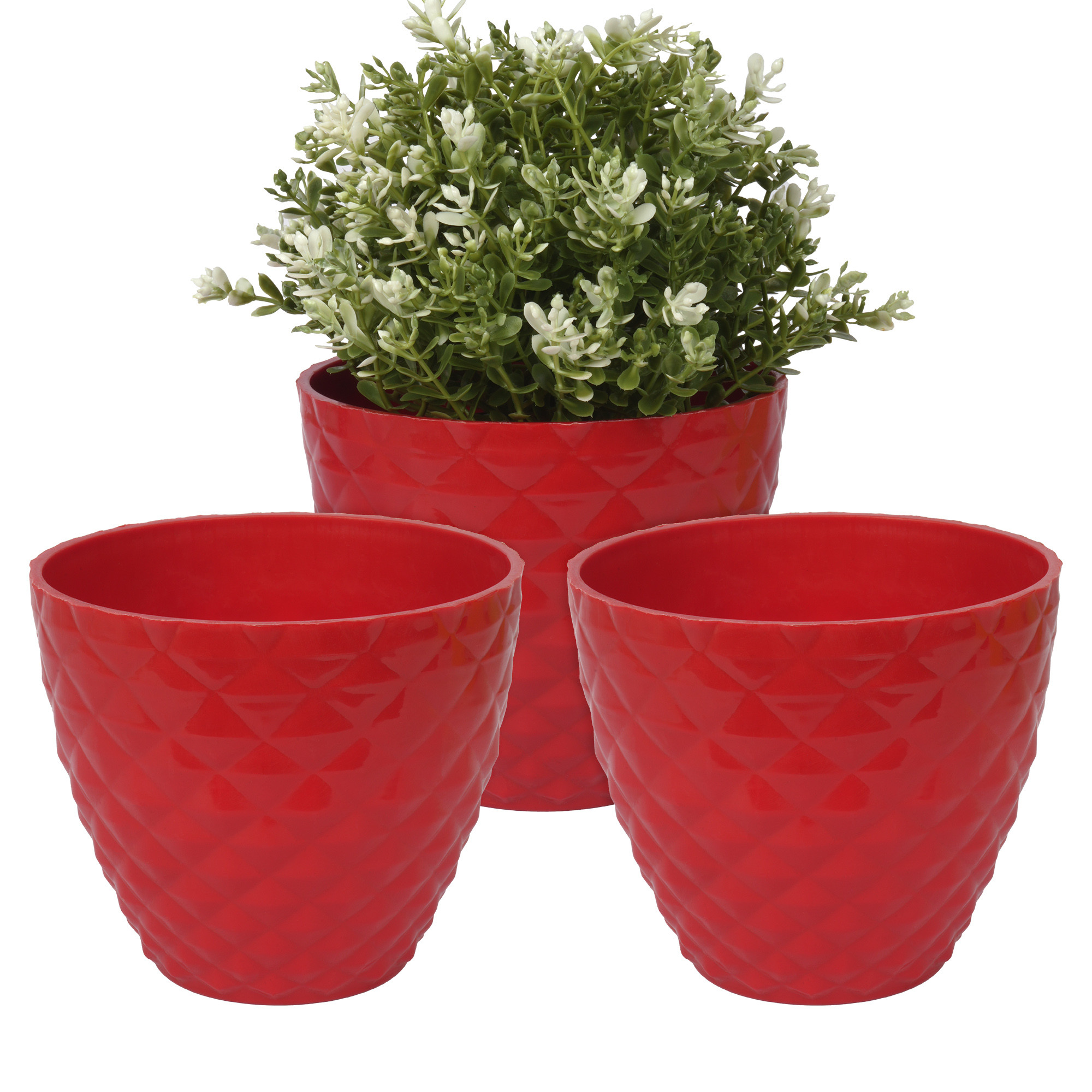 Kuber Industries Flower Pot | Flower Planter Pots for Indoor | Flower Pots for Outdoor | Pot for Garden & Balcony Flowering | Flower Plants Pot | Diamond Flower Pot | 6 Inch |Red