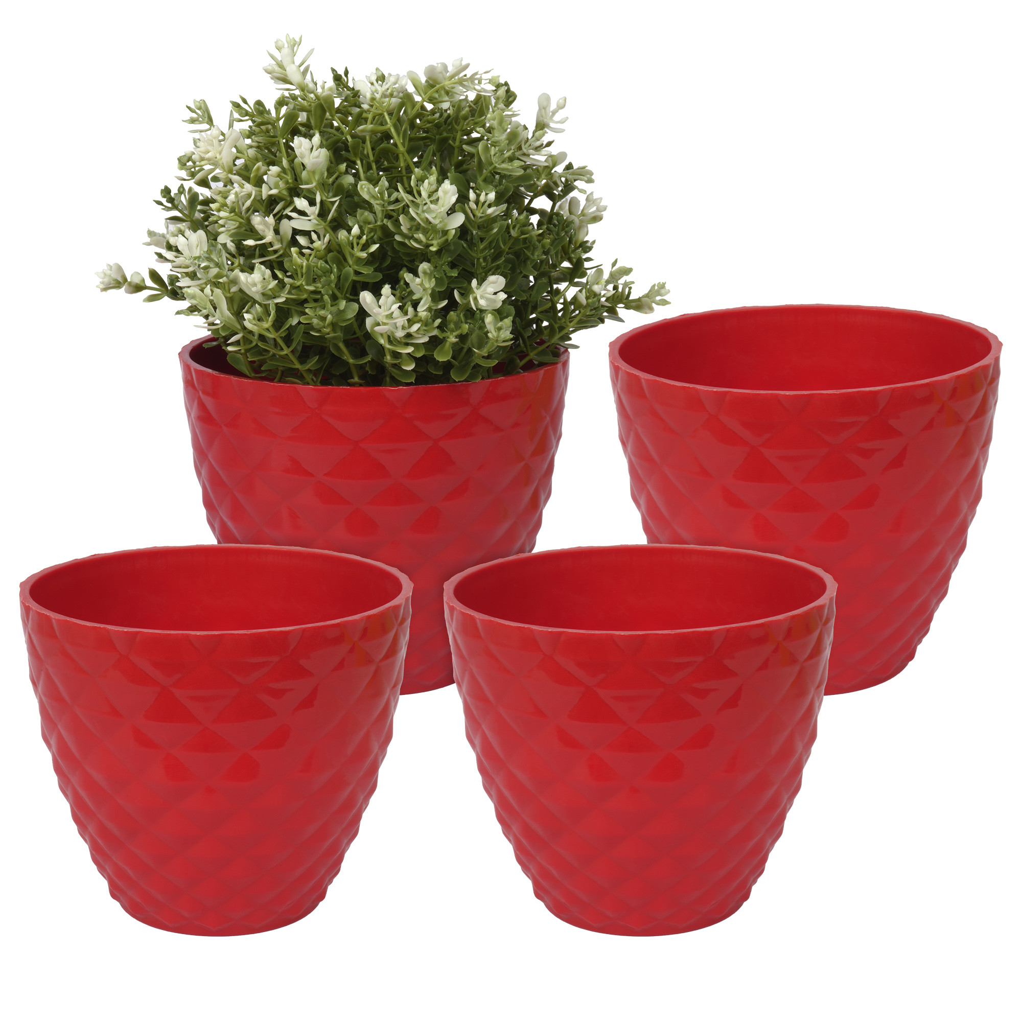 Kuber Industries Flower Pot | Flower Planter Pots for Indoor | Flower Pots for Outdoor | Pot for Garden & Balcony Flowering | Flower Plants Pot | Diamond Flower Pot | 6 Inch |Red