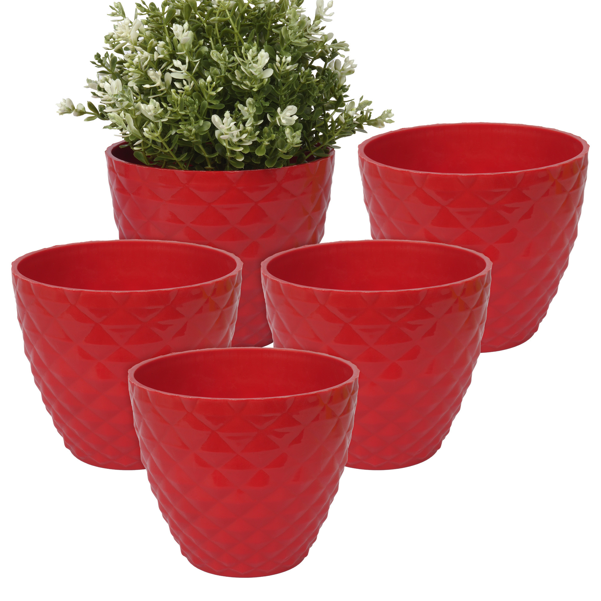 Kuber Industries Flower Pot | Flower Planter Pots for Indoor | Flower Pots for Outdoor | Pot for Garden & Balcony Flowering | Flower Plants Pot | Diamond Flower Pot | 6 Inch |Red