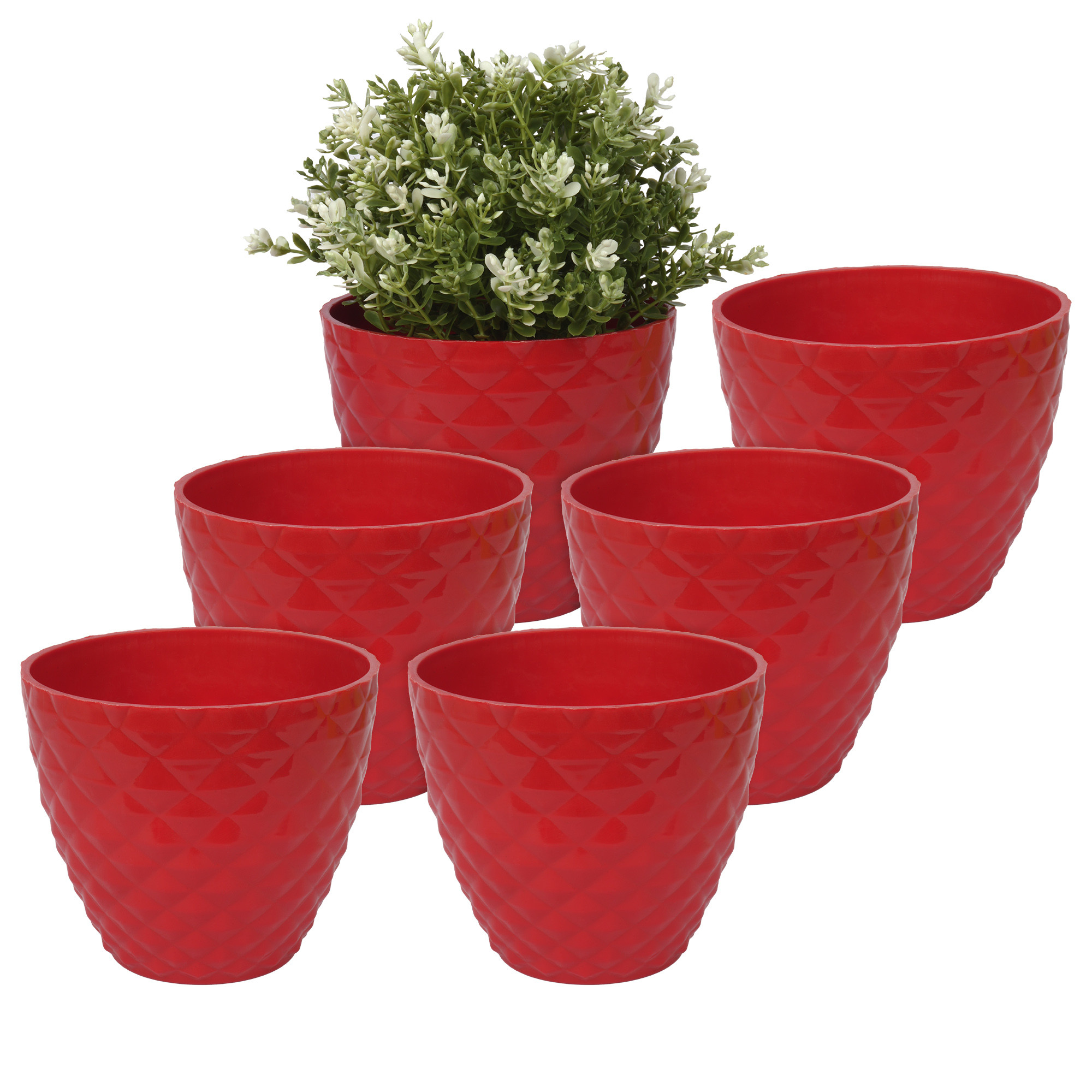 Kuber Industries Flower Pot | Flower Planter Pots for Indoor | Flower Pots for Outdoor | Pot for Garden & Balcony Flowering | Flower Plants Pot | Diamond Flower Pot | 6 Inch |Red