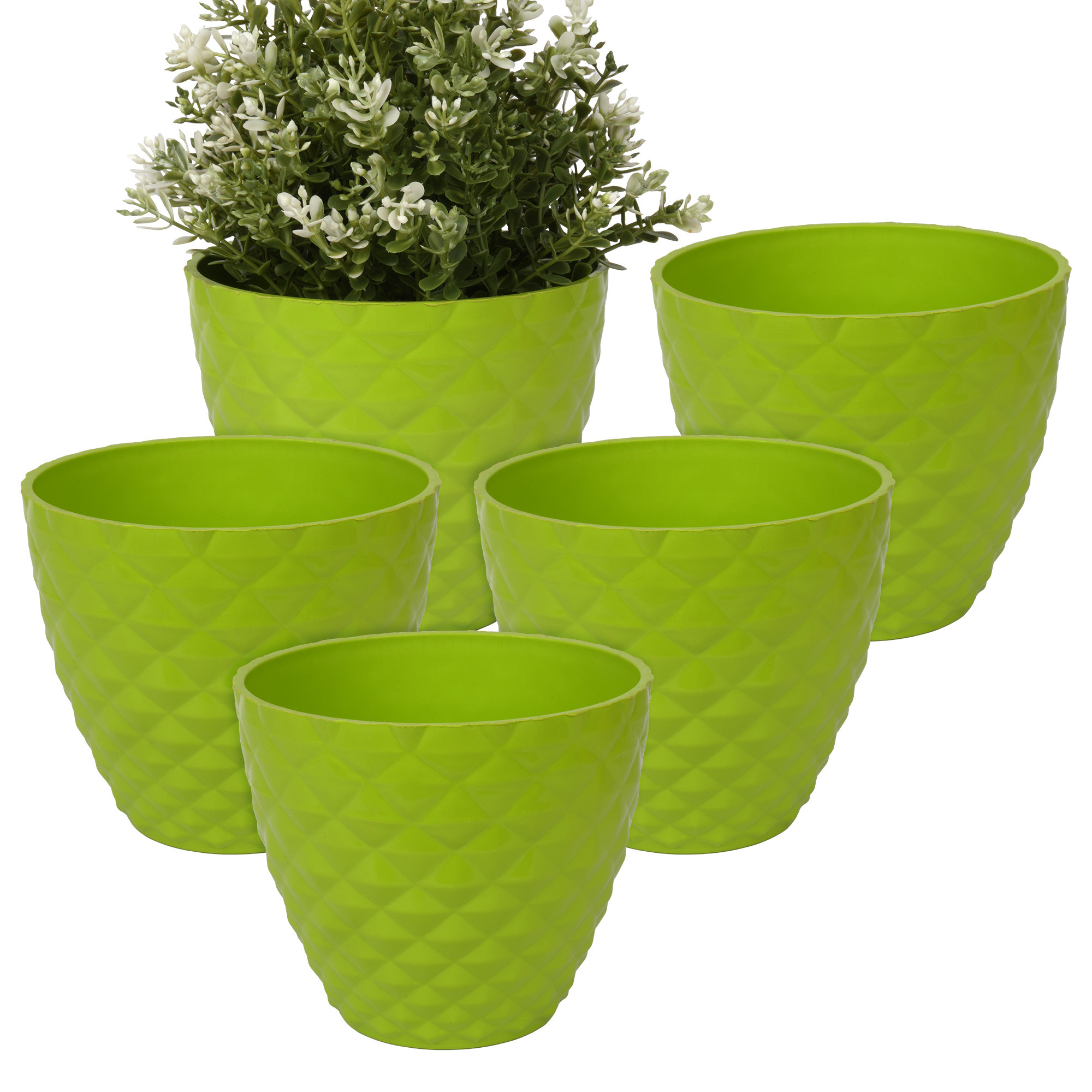 Kuber Industries Flower Pot | Flower Planter Pots for Indoor | Flower Pots for Outdoor | Pot for Garden & Balcony Flowering | Flower Plants Pot | Diamond Flower Pot | 6 Inch |Green