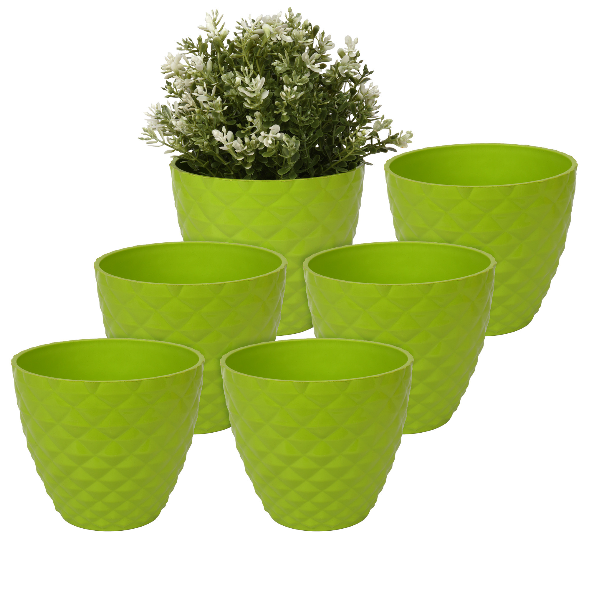 Kuber Industries Flower Pot | Flower Planter Pots for Indoor | Flower Pots for Outdoor | Pot for Garden & Balcony Flowering | Flower Plants Pot | Diamond Flower Pot | 6 Inch |Green