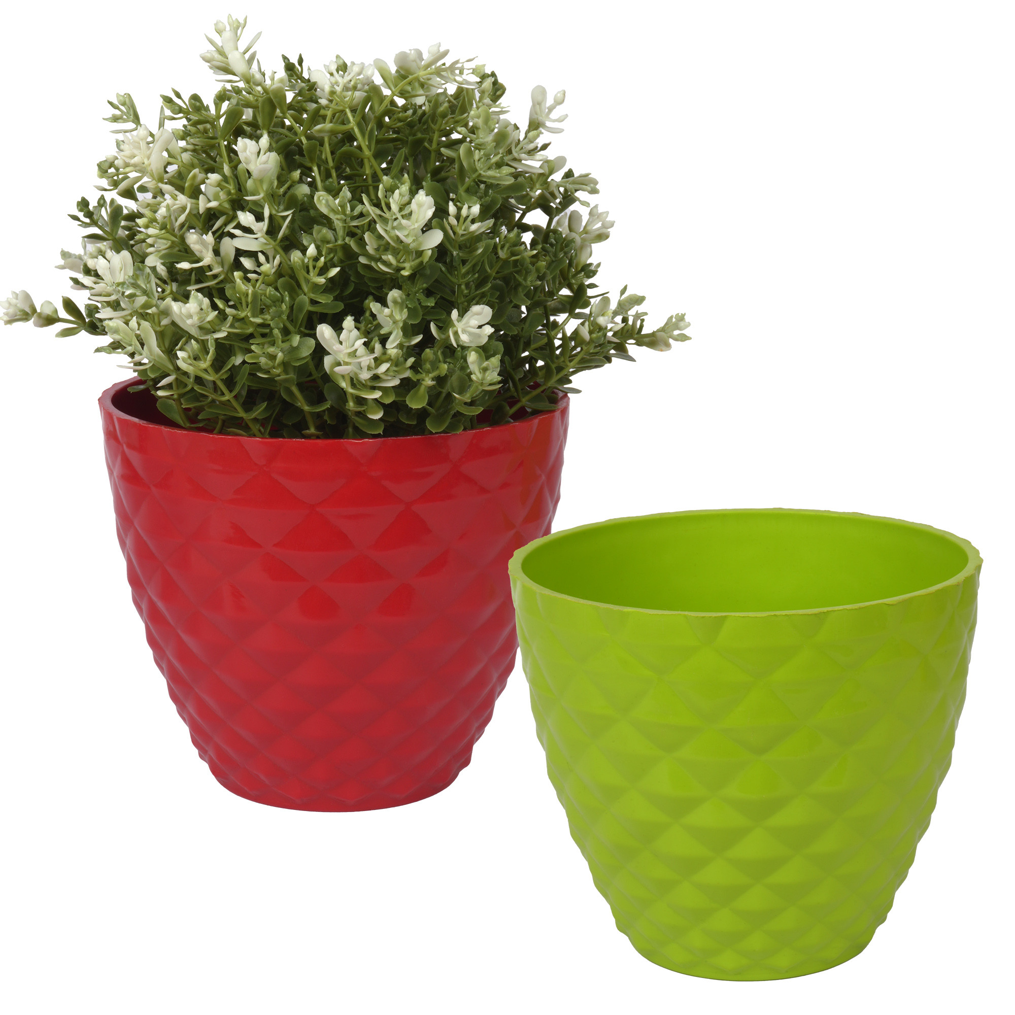 Kuber Industries Flower Pot | Flower Planter Pots for Indoor | Flower Pots for Outdoor | Pot for Garden & Balcony Flowering | Flower Plants Pot | Diamond Flower Pot | 6 Inch | Pack of 2 | Multi