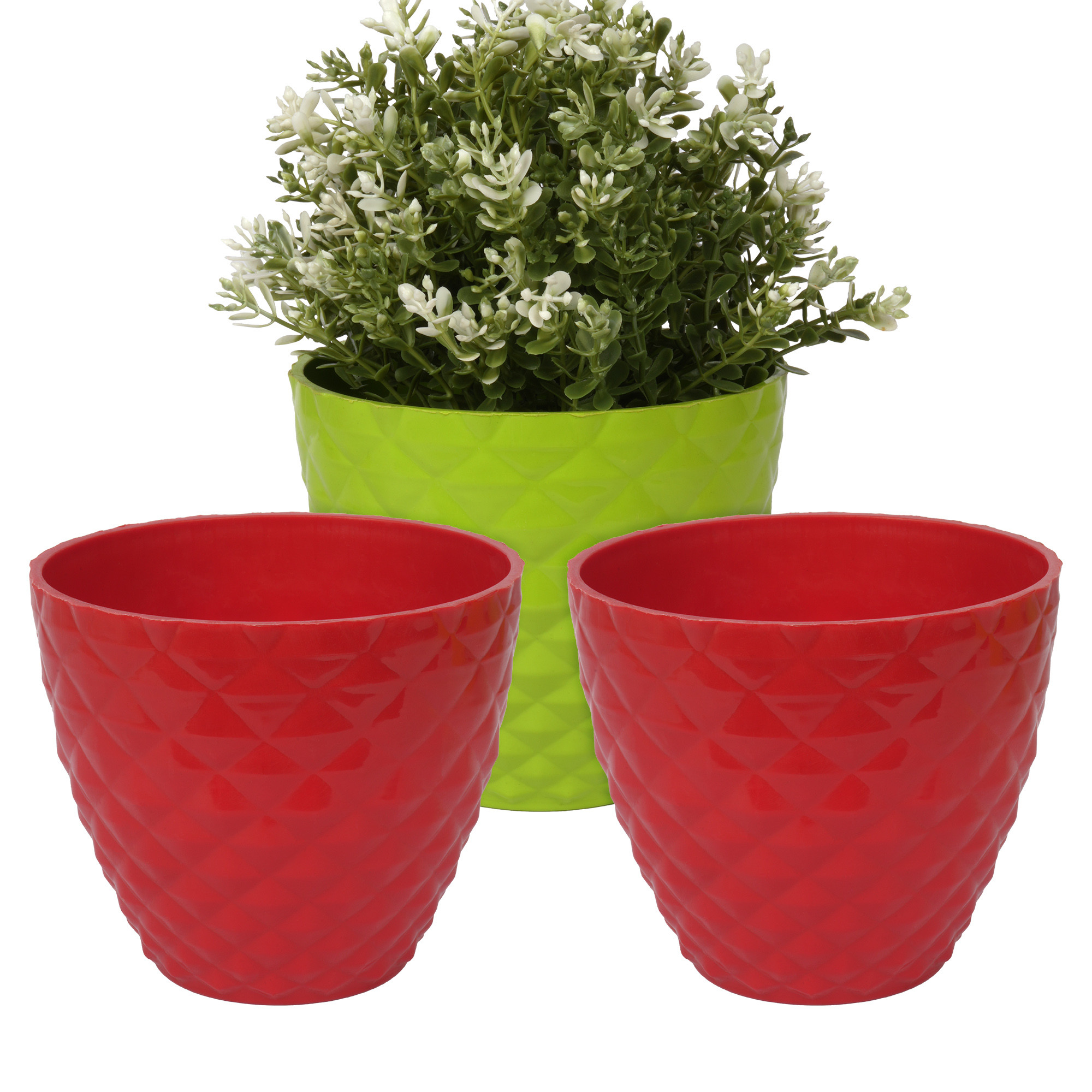 Kuber Industries Flower Pot | Flower Planter Pots for Indoor | Flower Pots for Outdoor | Pot for Garden & Balcony Flowering | Flower Plants Pot | Diamond Flower Pot | 6 Inch | Pack of 3 | Multi