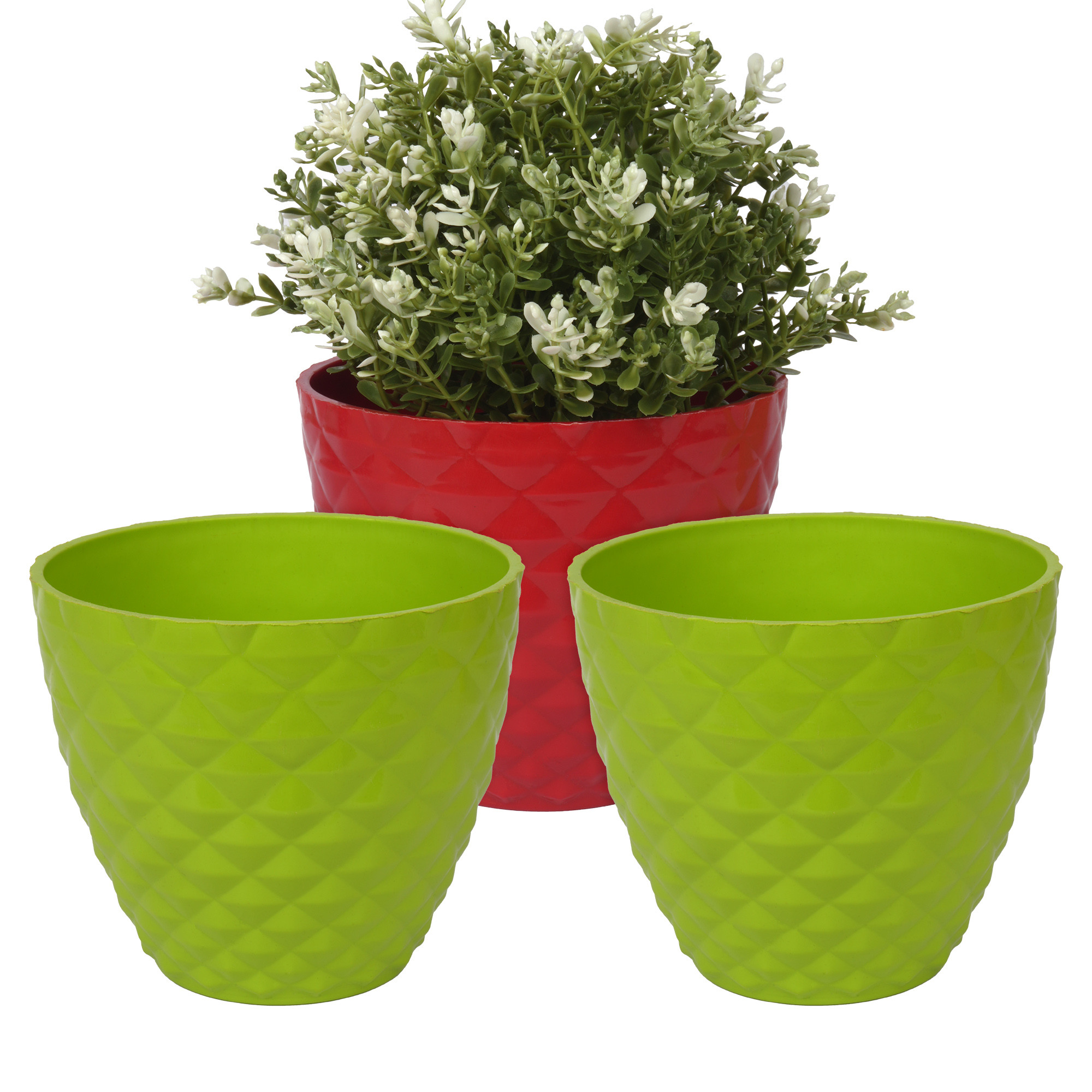 Kuber Industries Flower Pot | Flower Planter Pots for Indoor | Flower Pots for Outdoor | Pot for Garden & Balcony Flowering | Flower Plants Pot | Diamond Flower Pot | 6 Inch | Pack of 3 | Multi