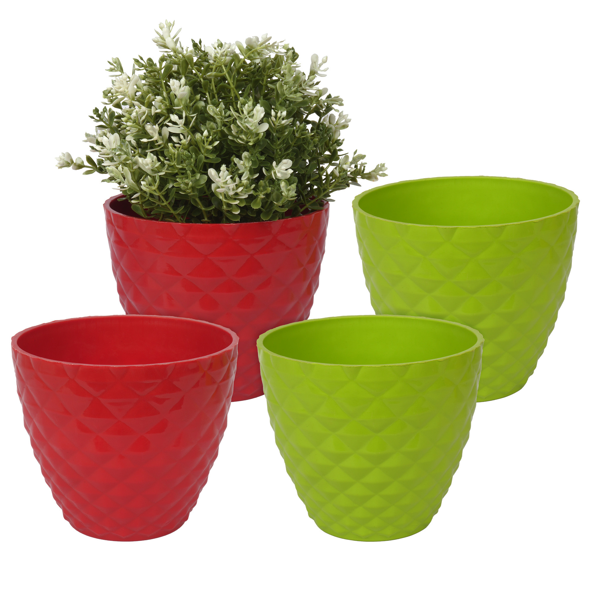 Kuber Industries Flower Pot | Flower Planter Pots for Indoor | Flower Pots for Outdoor | Pot for Garden & Balcony Flowering | Flower Plants Pot | Diamond Flower Pot | 6 Inch | Pack of 4 | Multi