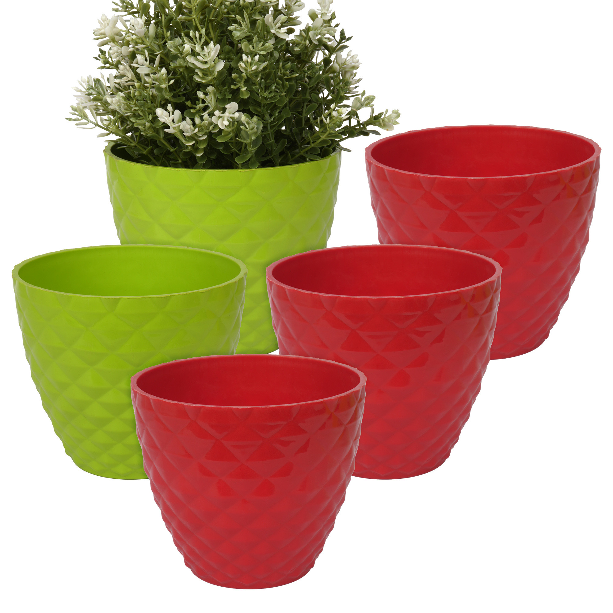Kuber Industries Flower Pot | Flower Planter Pots for Indoor | Flower Pots for Outdoor | Pot for Garden & Balcony Flowering | Flower Plants Pot | Diamond Flower Pot | 6 Inch | Pack of 5 | Multi