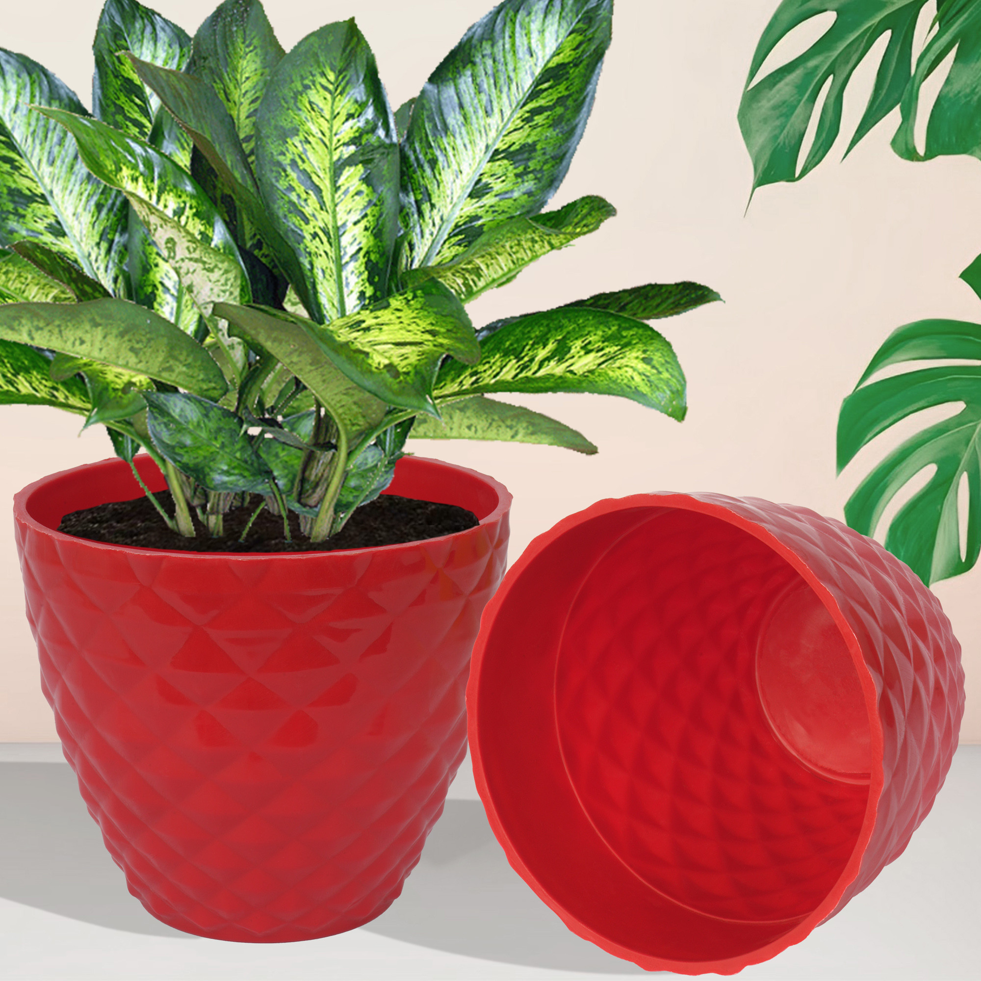 Kuber Industries Flower Pot | Flower Planter Pots for Indoor | Flower Pots for Outdoor | Pot for Garden & Balcony Flowering | Flower Plants Pot | Diamond Flower Pot | 6 Inch | Pack of 5 | Multi