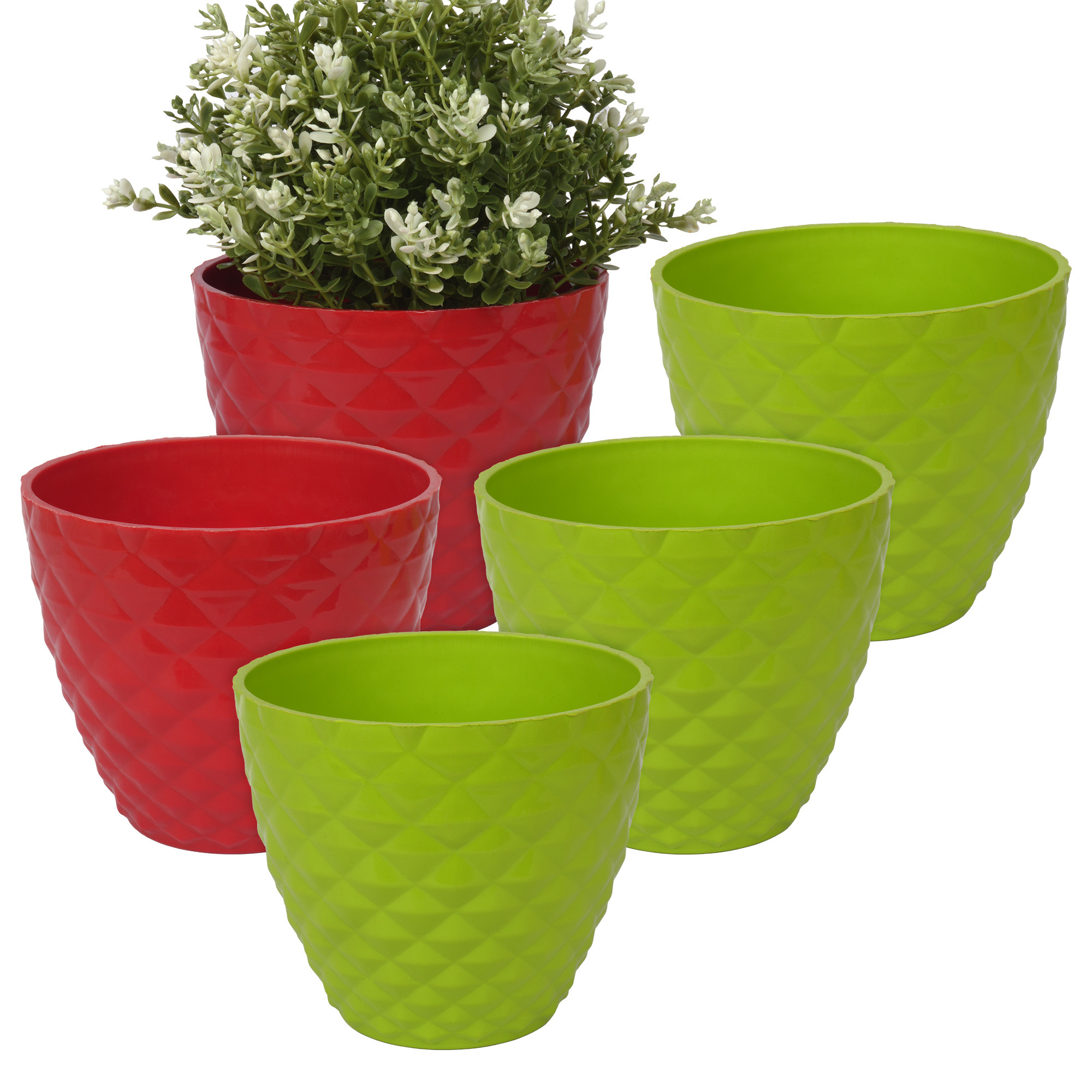 Kuber Industries Flower Pot | Flower Planter Pots for Indoor | Flower Pots for Outdoor | Pot for Garden & Balcony Flowering | Flower Plants Pot | Diamond Flower Pot | 6 Inch | Pack of 5 | Multi