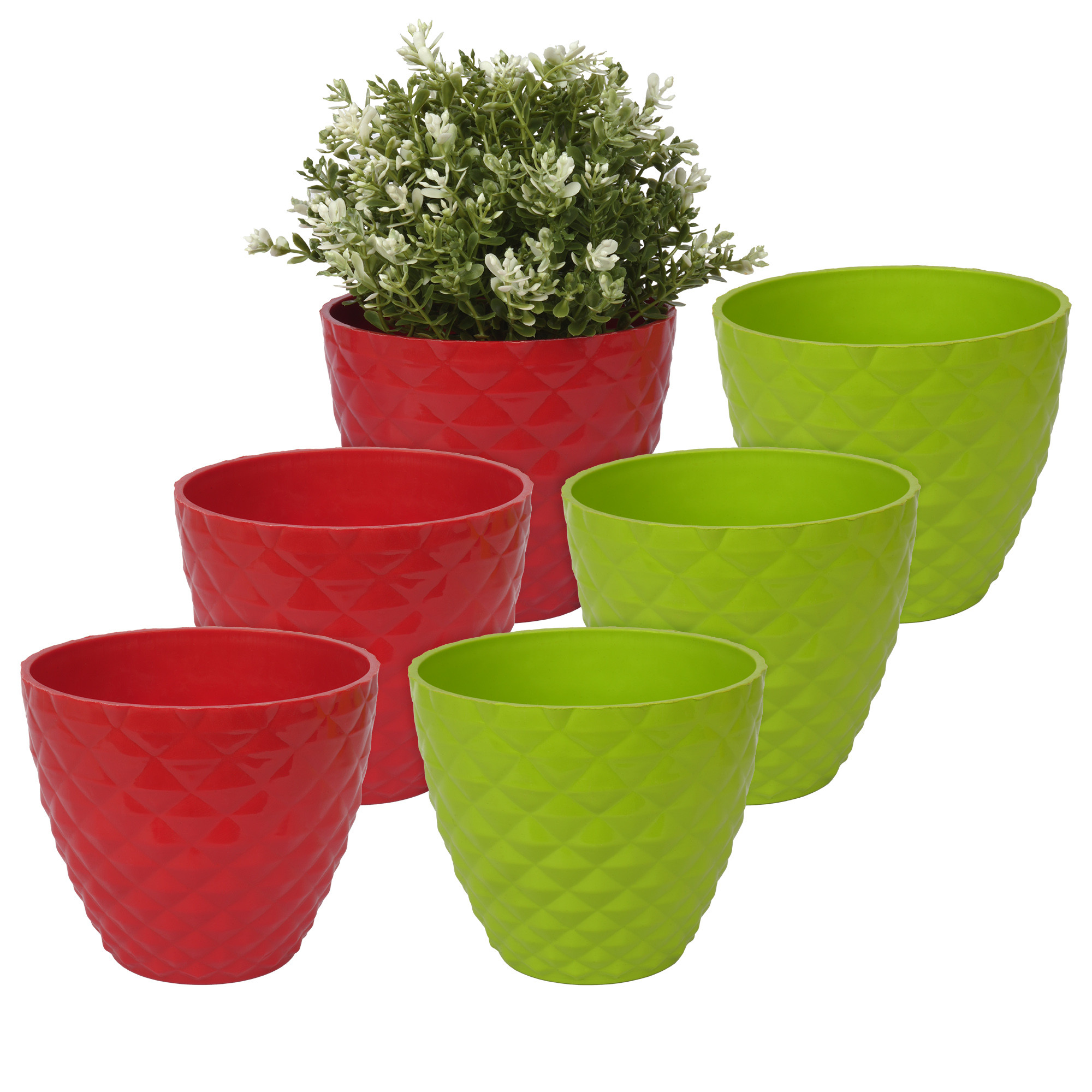 Kuber Industries Flower Pot | Flower Planter Pots for Indoor | Flower Pots for Outdoor | Pot for Garden & Balcony Flowering | Flower Plants Pot | Diamond Flower Pot | 6 Inch | Pack of 6 | Multi