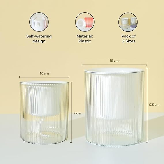 Kuber Industries Flower Pot | Flower Planter Pots for Indoor | Flower Pots for Outdoor | Pot for Garden & Balcony Flowering | Self Watering Flower Pot | BGX01F..| Pack of 2 | White