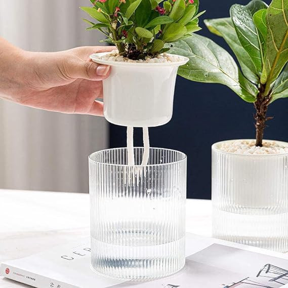 Kuber Industries Flower Pot | Flower Planter Pots for Indoor | Flower Pots for Outdoor | Pot for Garden & Balcony Flowering | Self Watering Flower Pot | BGX01F..| Pack of 2 | White